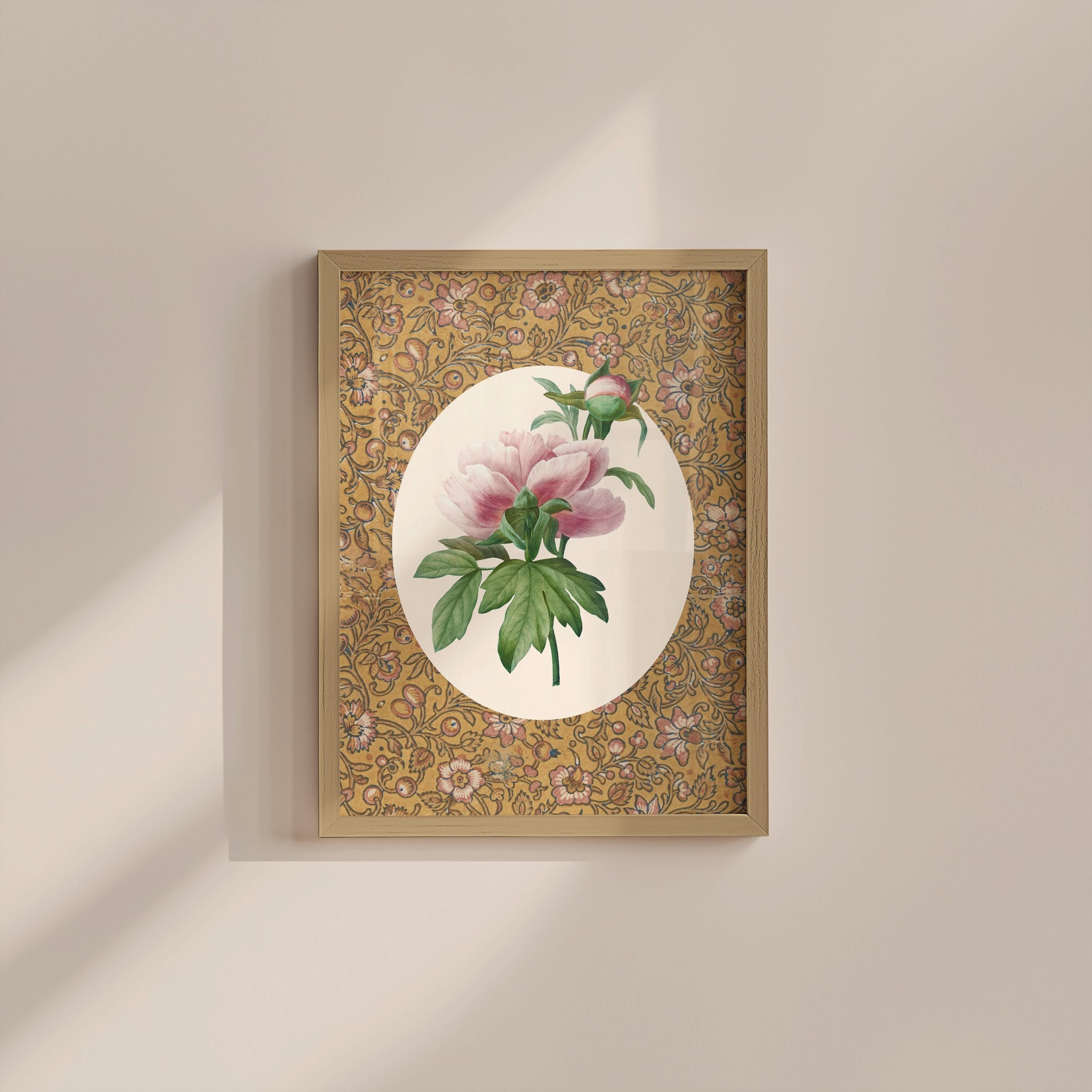 Floral Pattern Yellow Vintage Digital Art Print