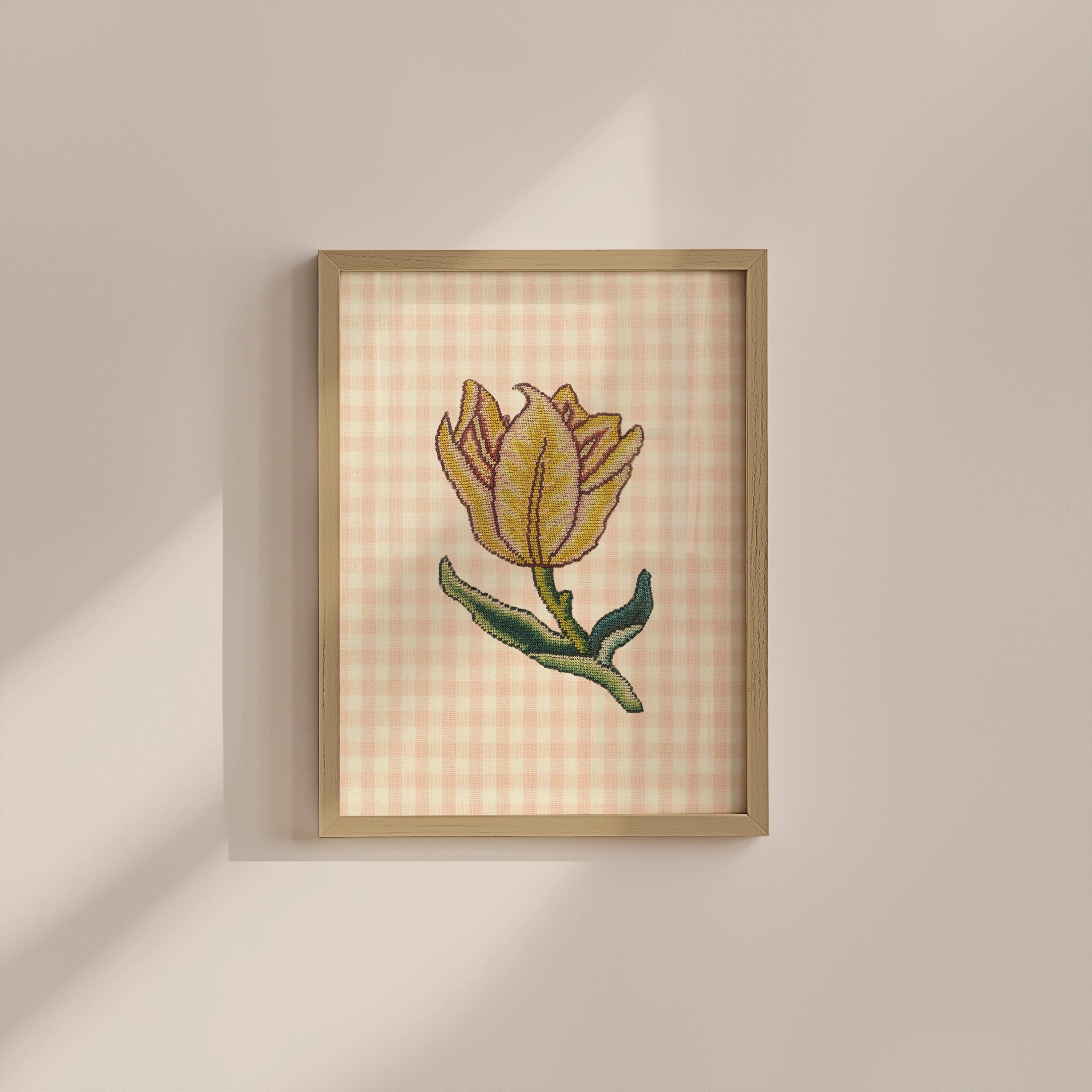 Needlepoint Yellow Floral Vintage Digital Art Print