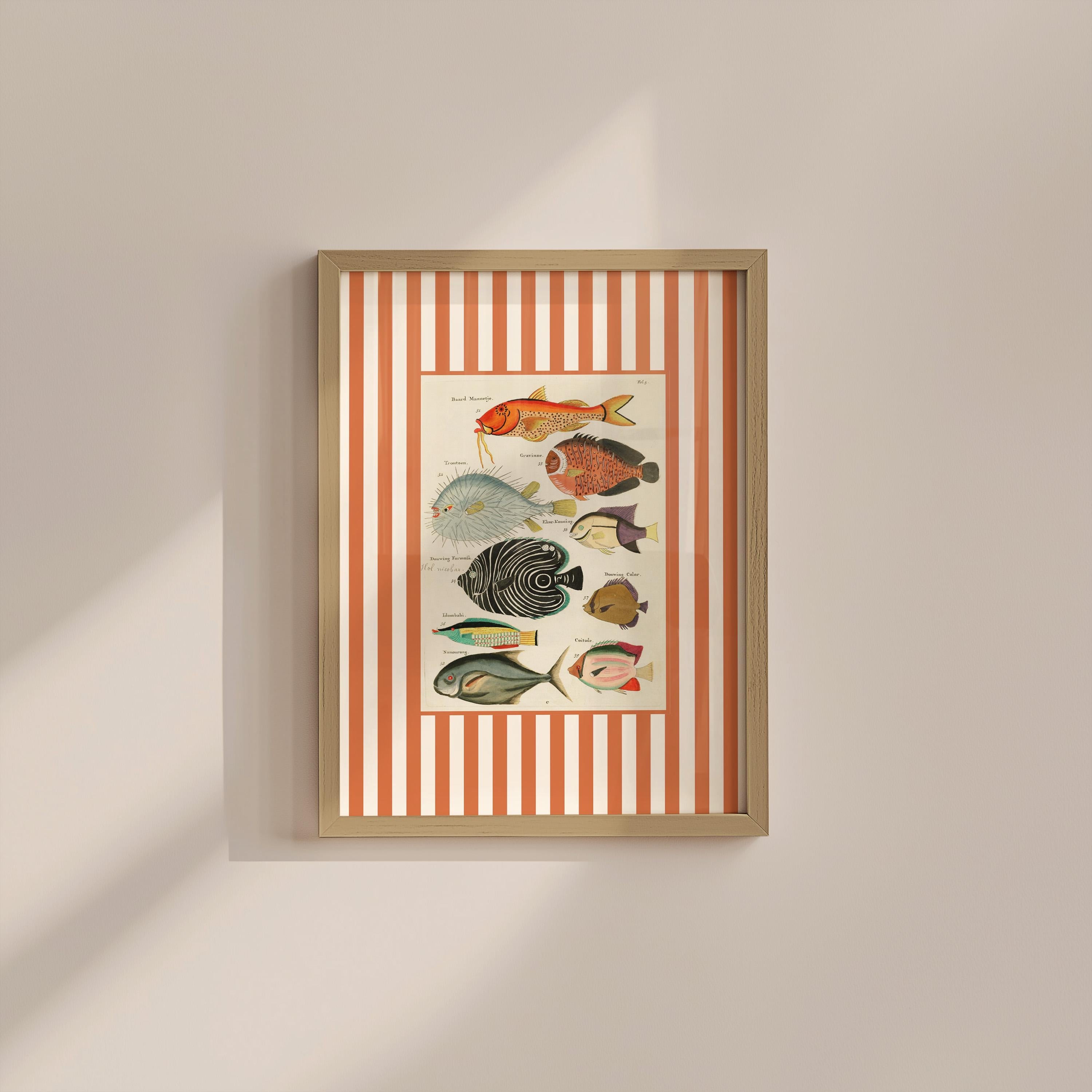 Vintage Fish Striped Digital Art Print