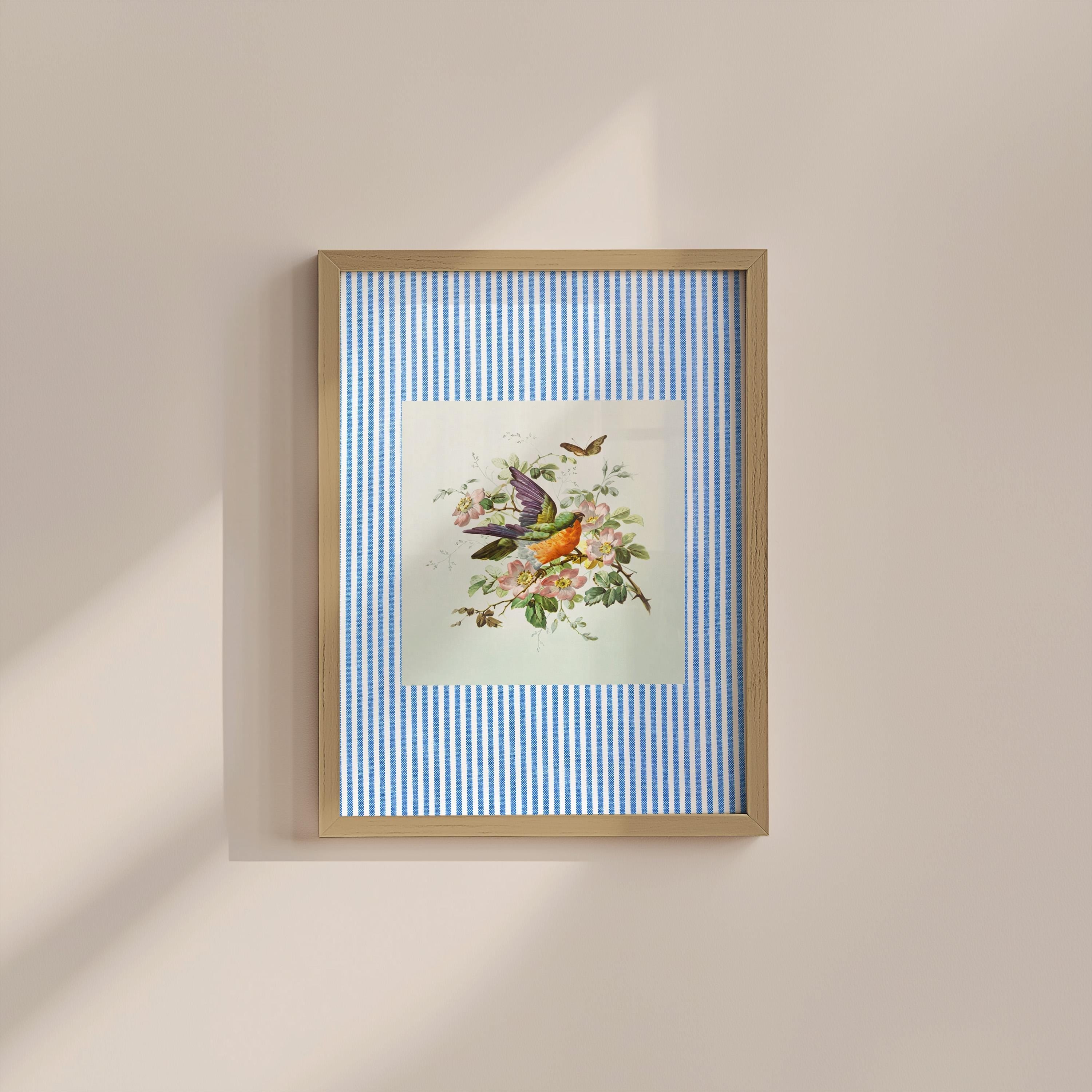 Blue Vintage Birds Digital Art Print