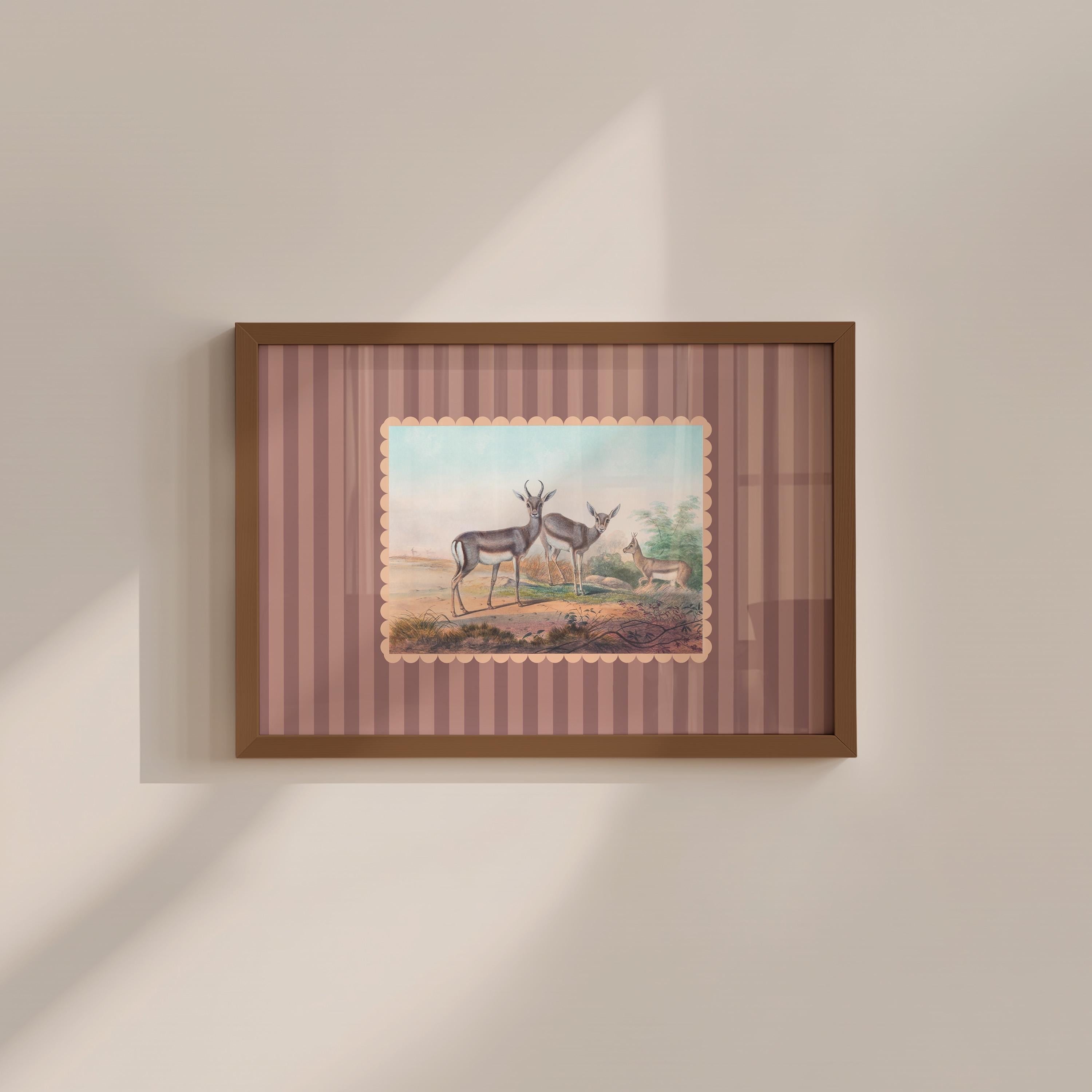 Gazelle Striped Vintage Digital Art Print
