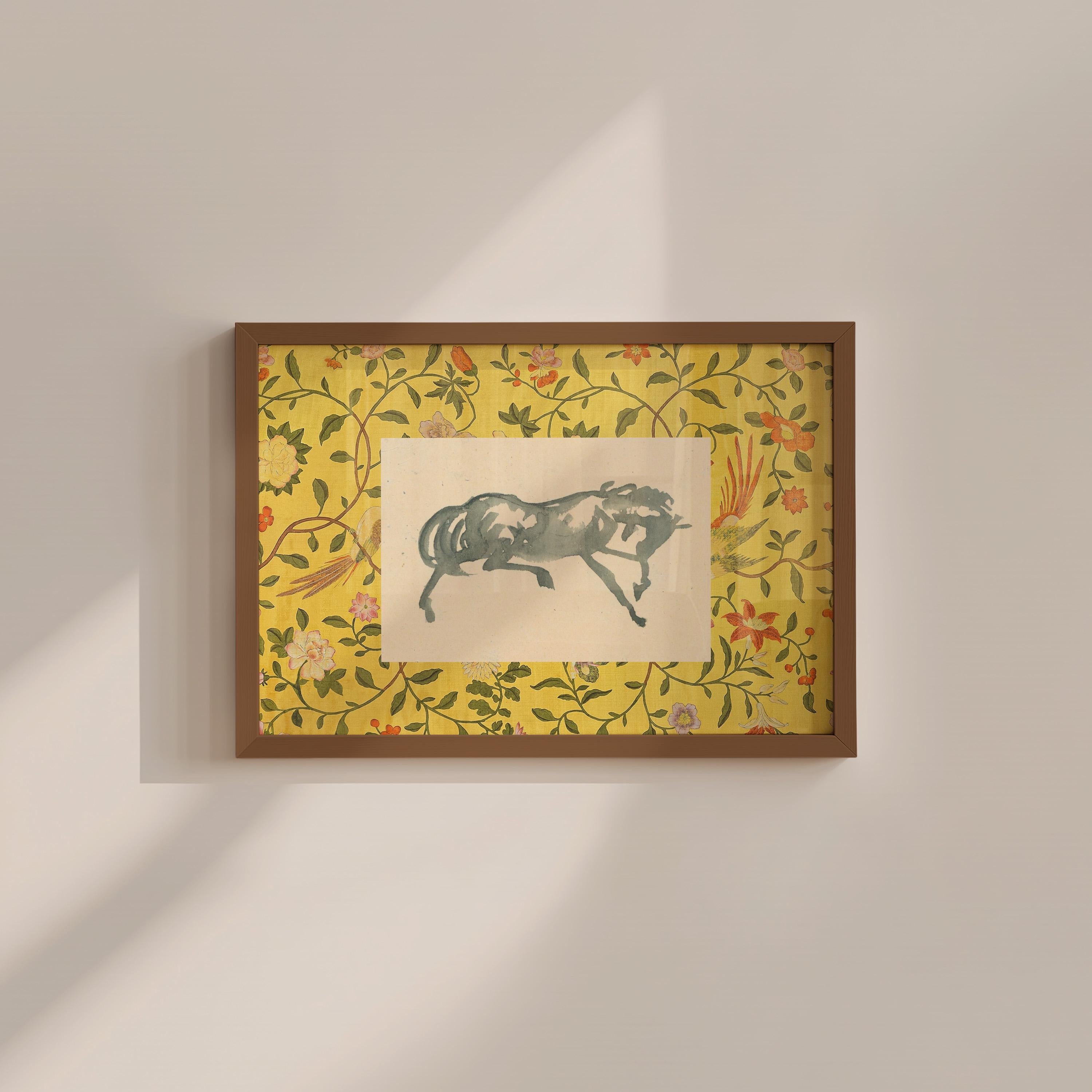 Yellow Floral Horse Painting Digital Art Print