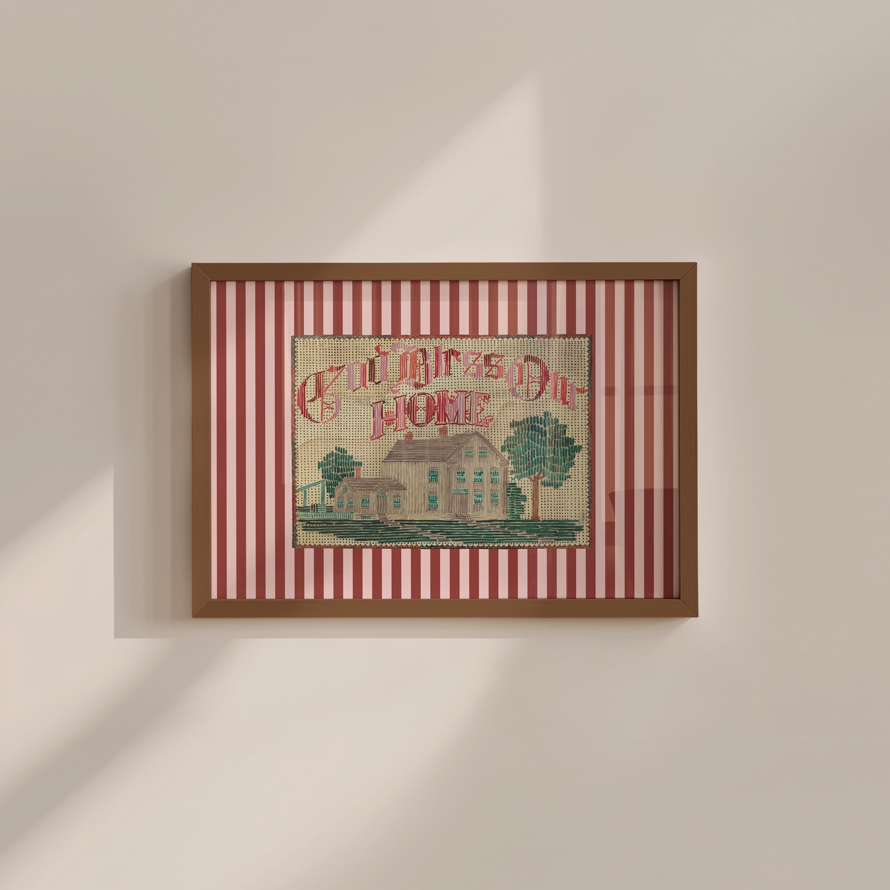 God Bless Our Home Needlepoint Vintage Digital Art Print
