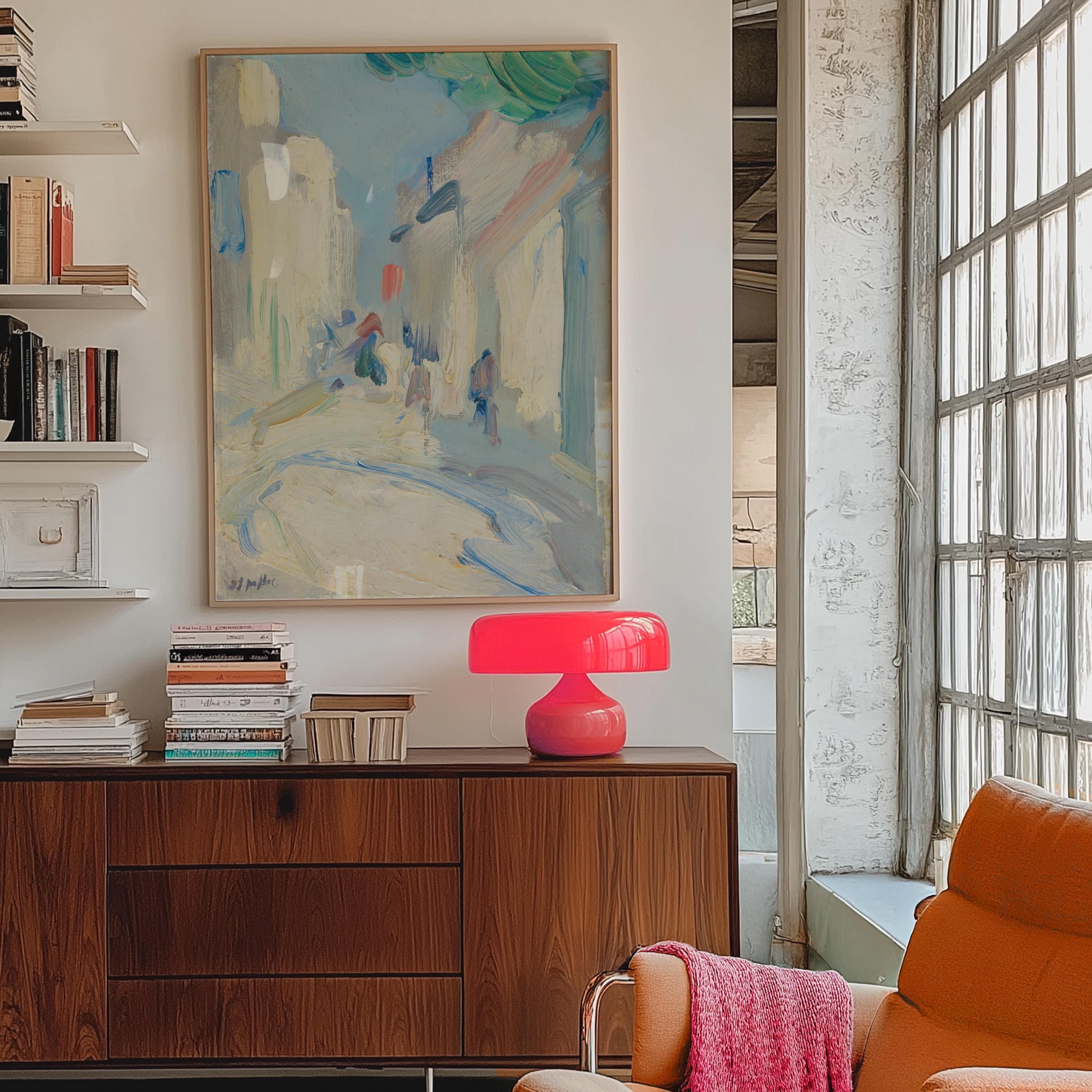 Classic Painting Digital Download, Multi Color Landscape Art Print, Blue, Green & Pink Wall Decor, Classic Art Print, Instant Download