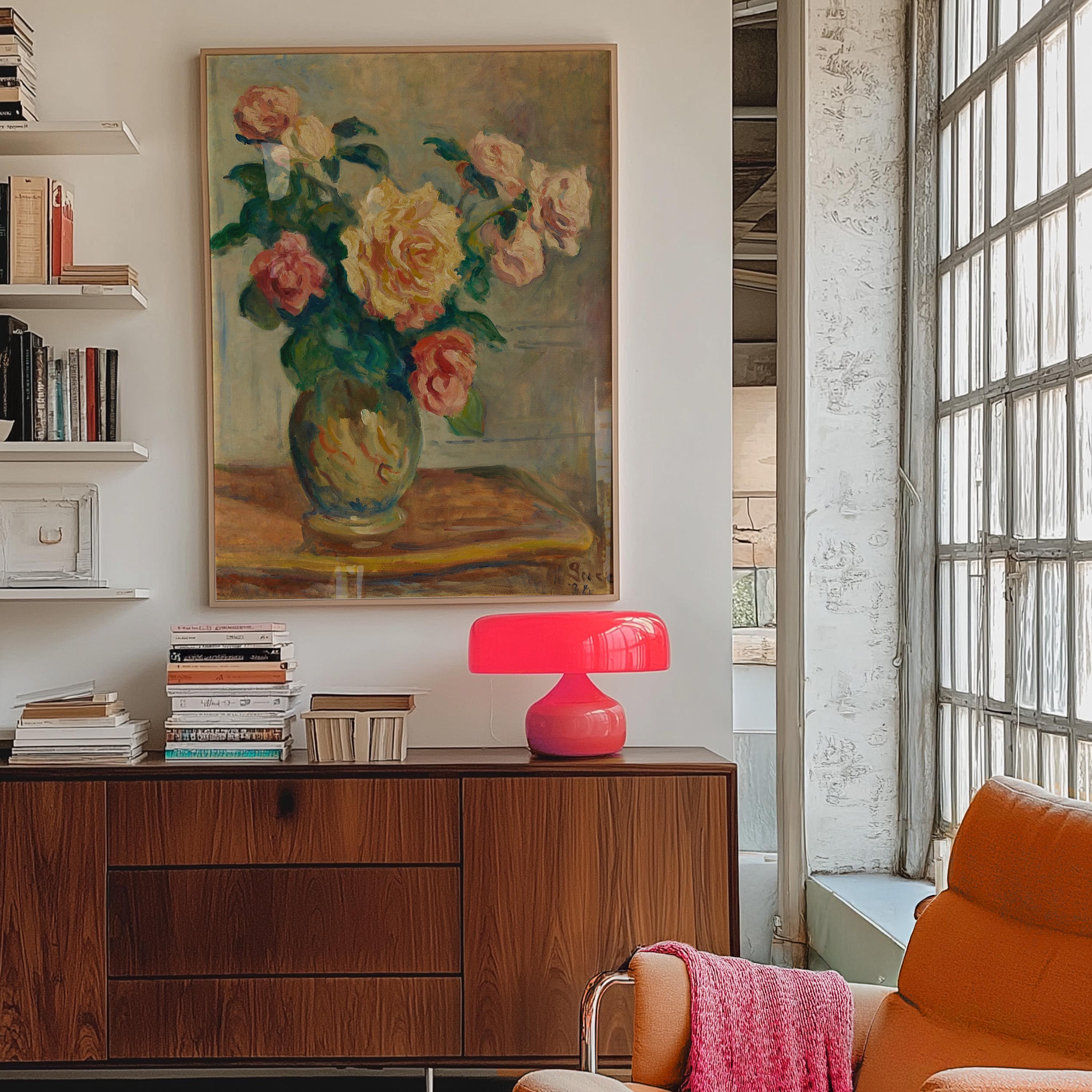 Classic Painting, Classic Art Print, Multi Color Floral Painting, Pink Painting Wall Art, Green and Pink Prints, Digital Download
