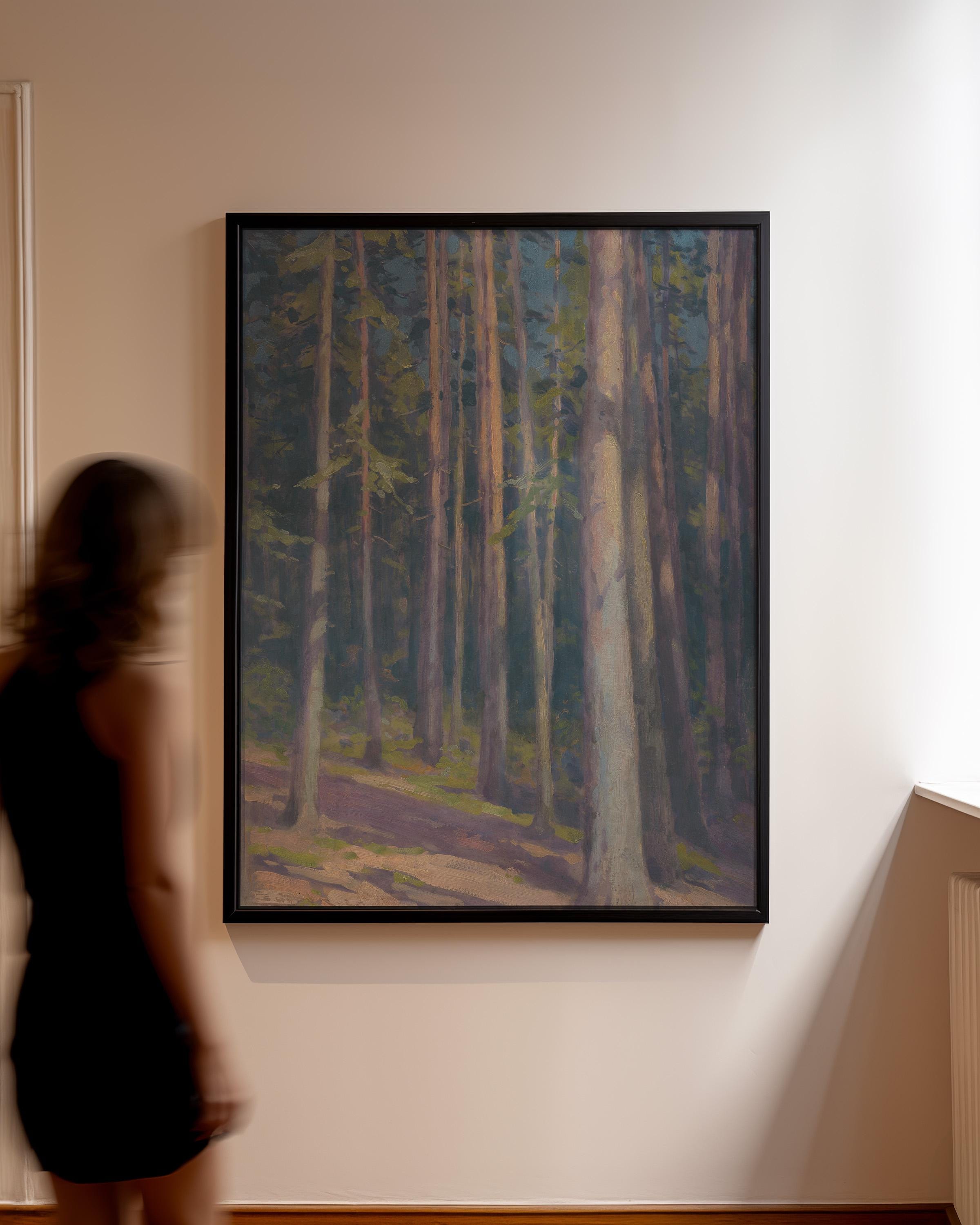 Vintage Landscape Oil Painting Digital Download, Farmhouse Wall Decor, Classic Rustic Home Decor Printable Artwork, Fir Trees, Forest Scene