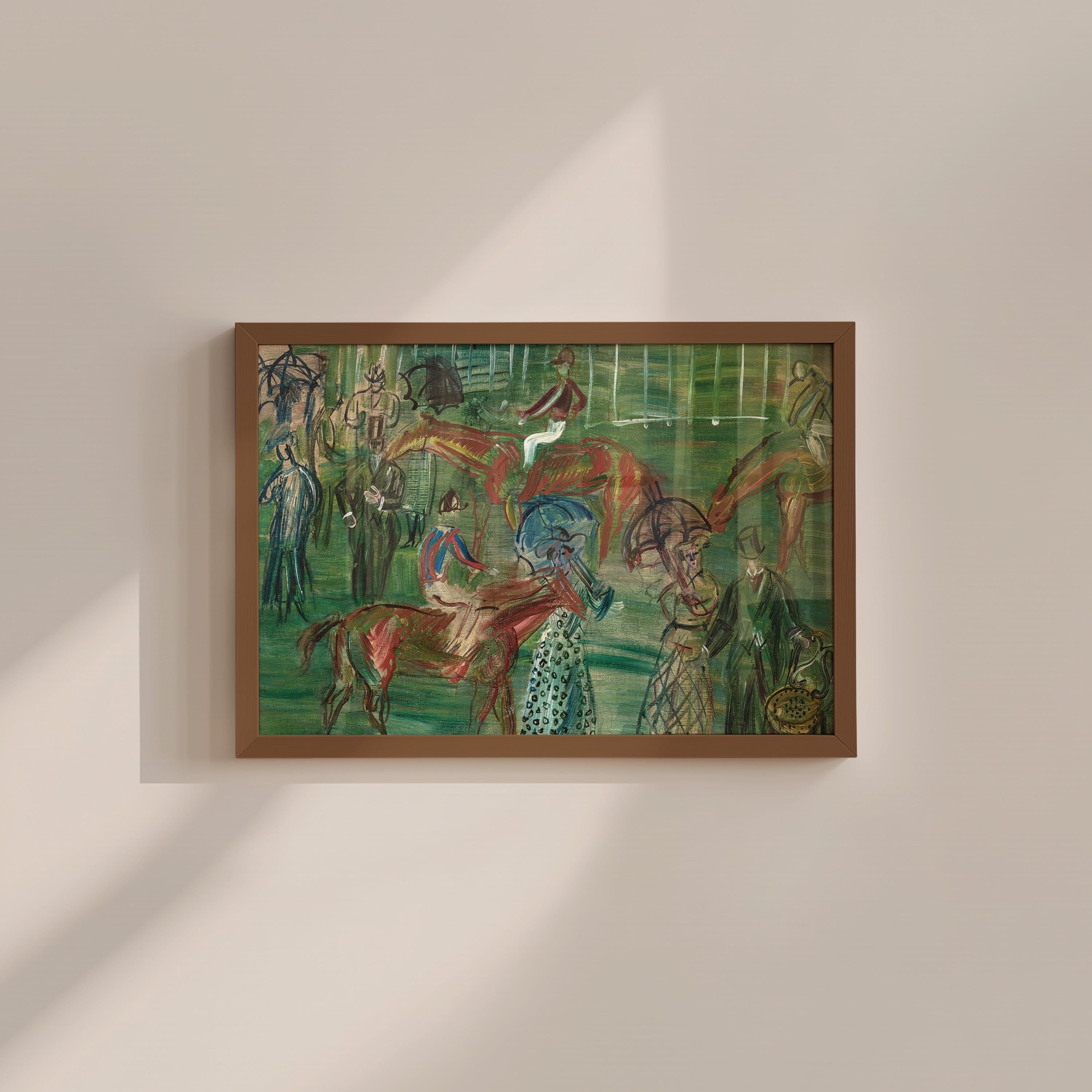 Vintage Horse Art Print, Digital Horse Painting, Printable Wall Art, Digital Download, Green Equestrian Art, Equestrian Abstract Art