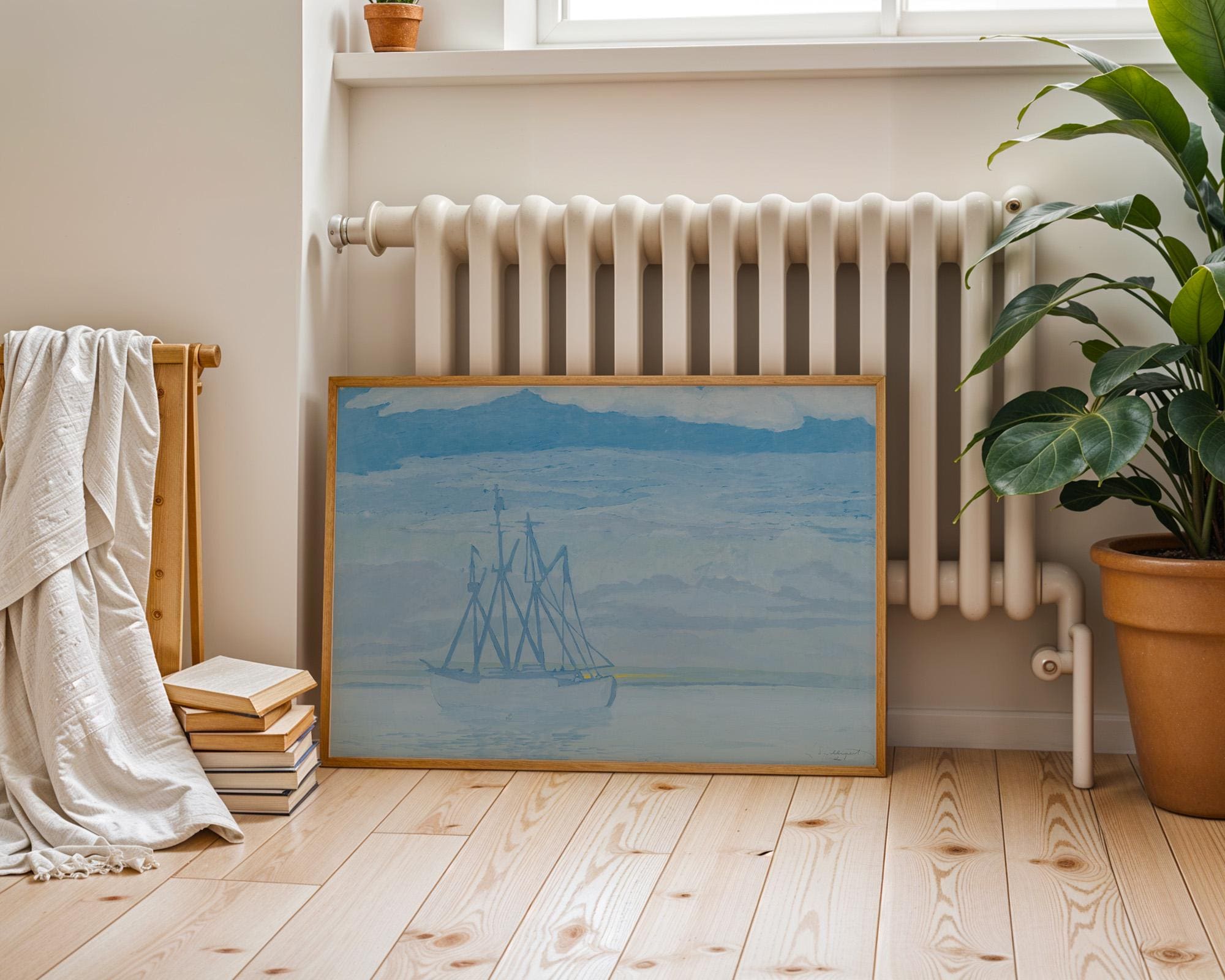 Vintage Nautical Art Print, Digital Ship Painting, Printable Wall Art, Digital Download, Blue Nautical Art, Classic Abstract Art
