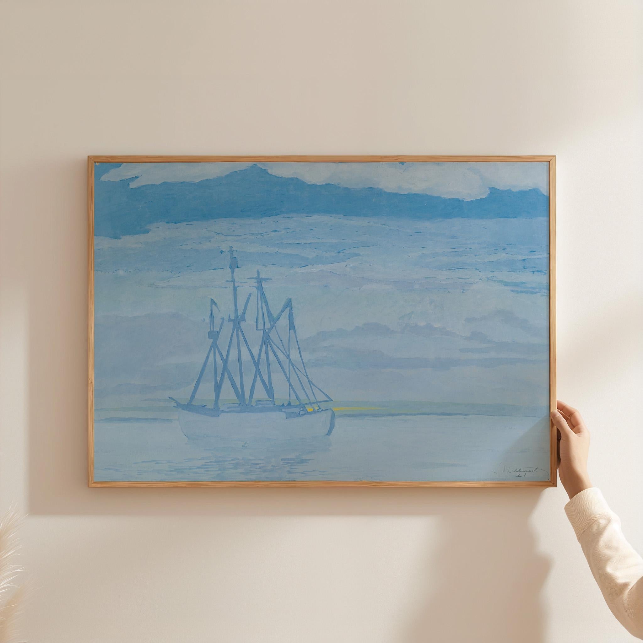 Vintage Nautical Art Print, Digital Ship Painting, Printable Wall Art, Digital Download, Blue Nautical Art, Classic Abstract Art