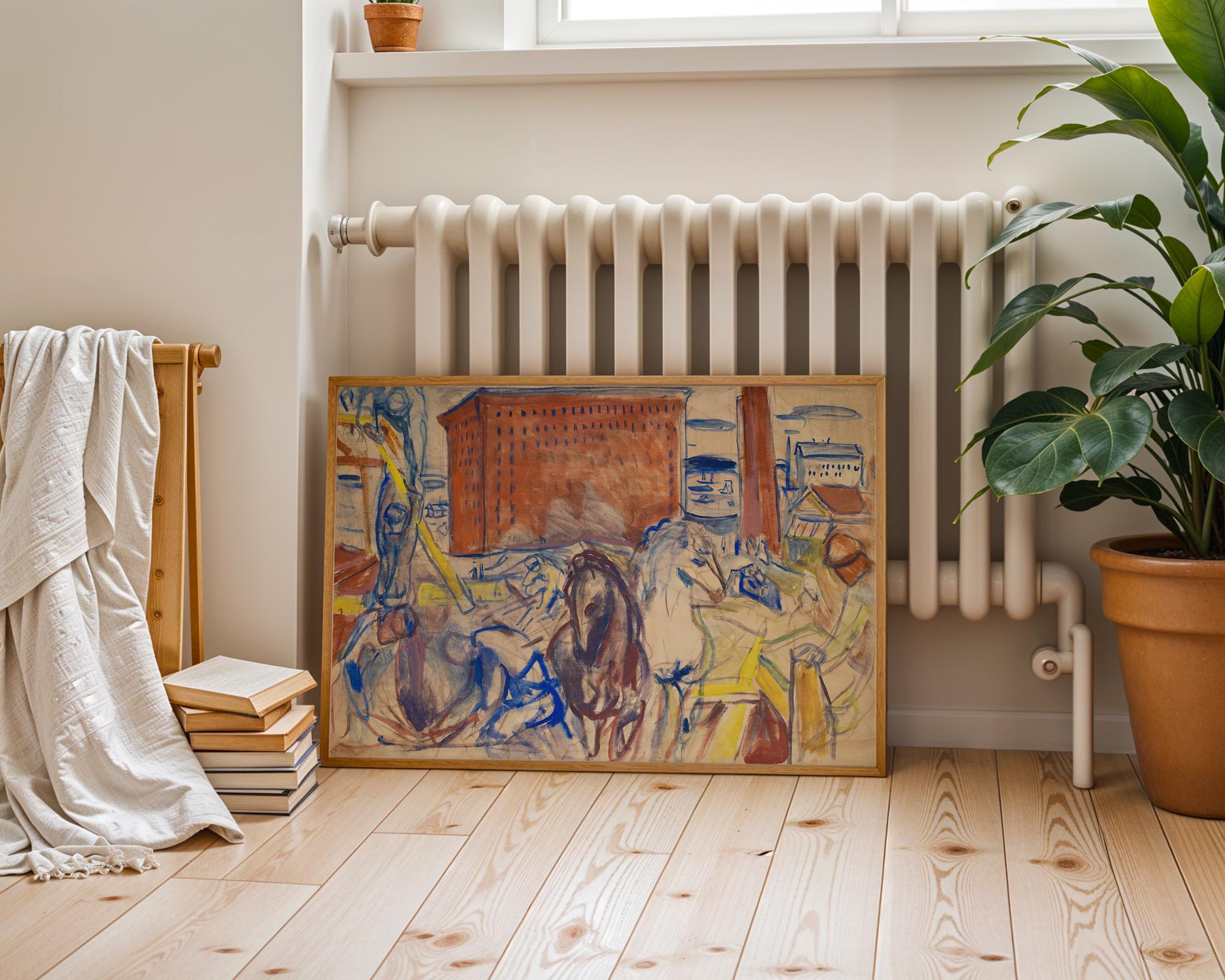 Abstract Wall Art, Vintage Landscape Painting, Horse Fauvism Decor, Downloadable Print, Large Wall Art, Maximalist Art Print, Unique Art