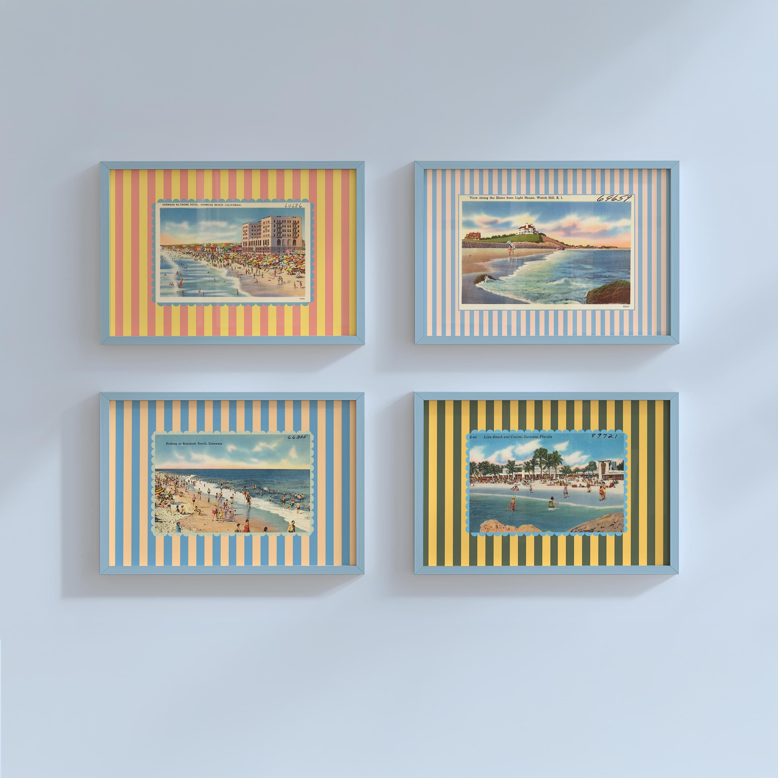 Set of 4 Vintage Beach Digital Art Prints