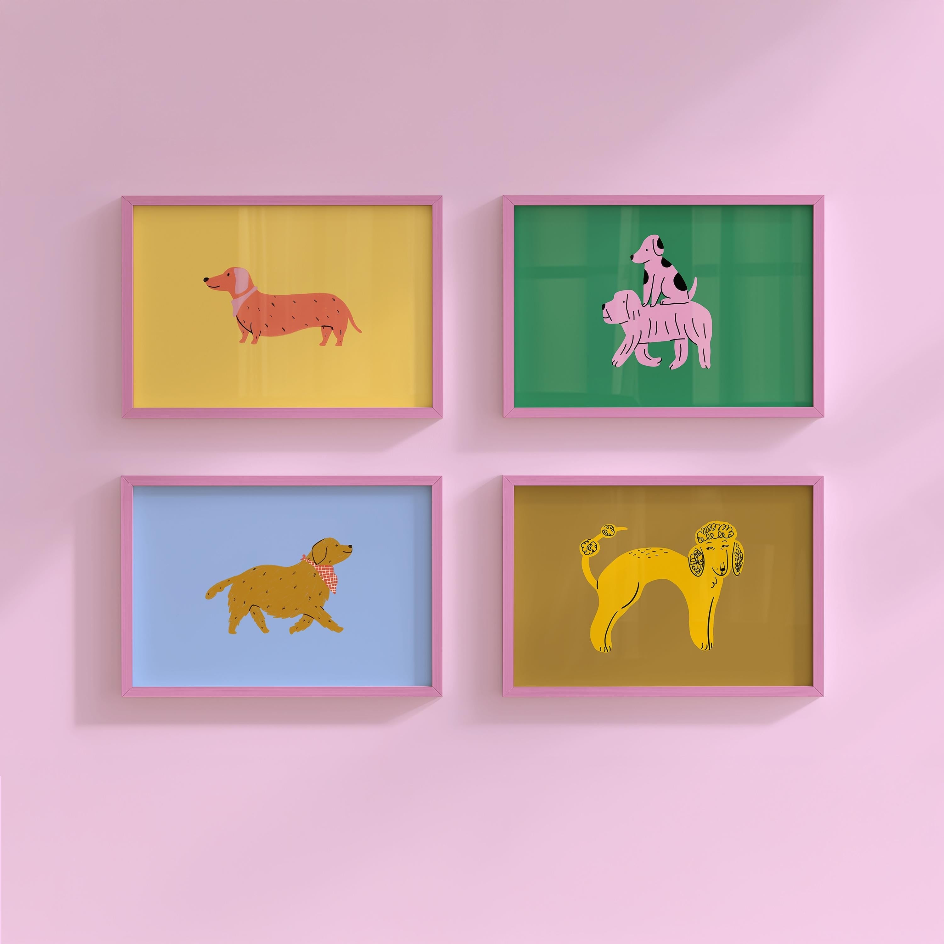 Set of 4 Bold Dog Digital Art Prints