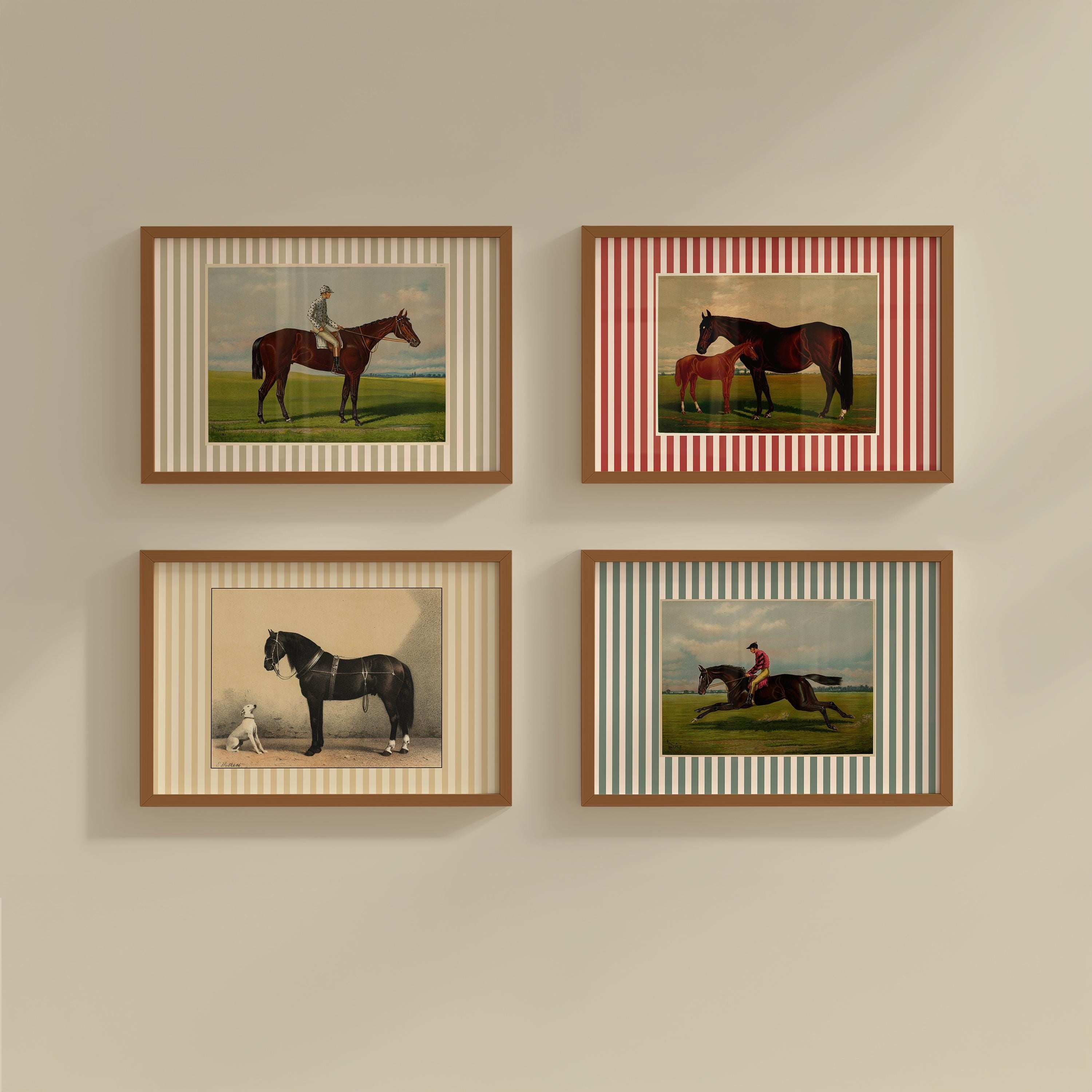 Gallery Wall Bundle of 4 Vintage Horse Painting Digital Art Prints