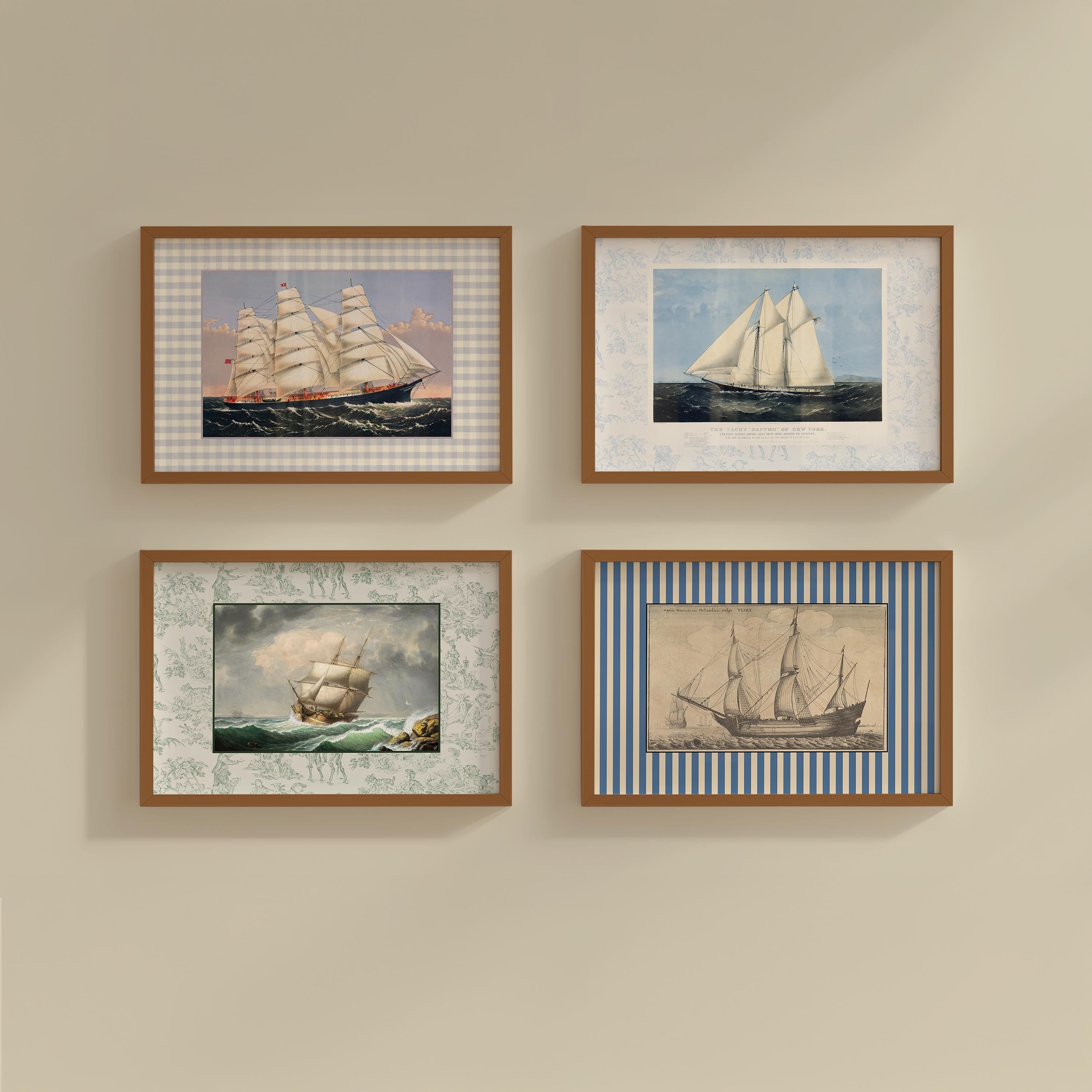 Gallery Wall Bundle of 4 Vintage Ship Digital Art Prints