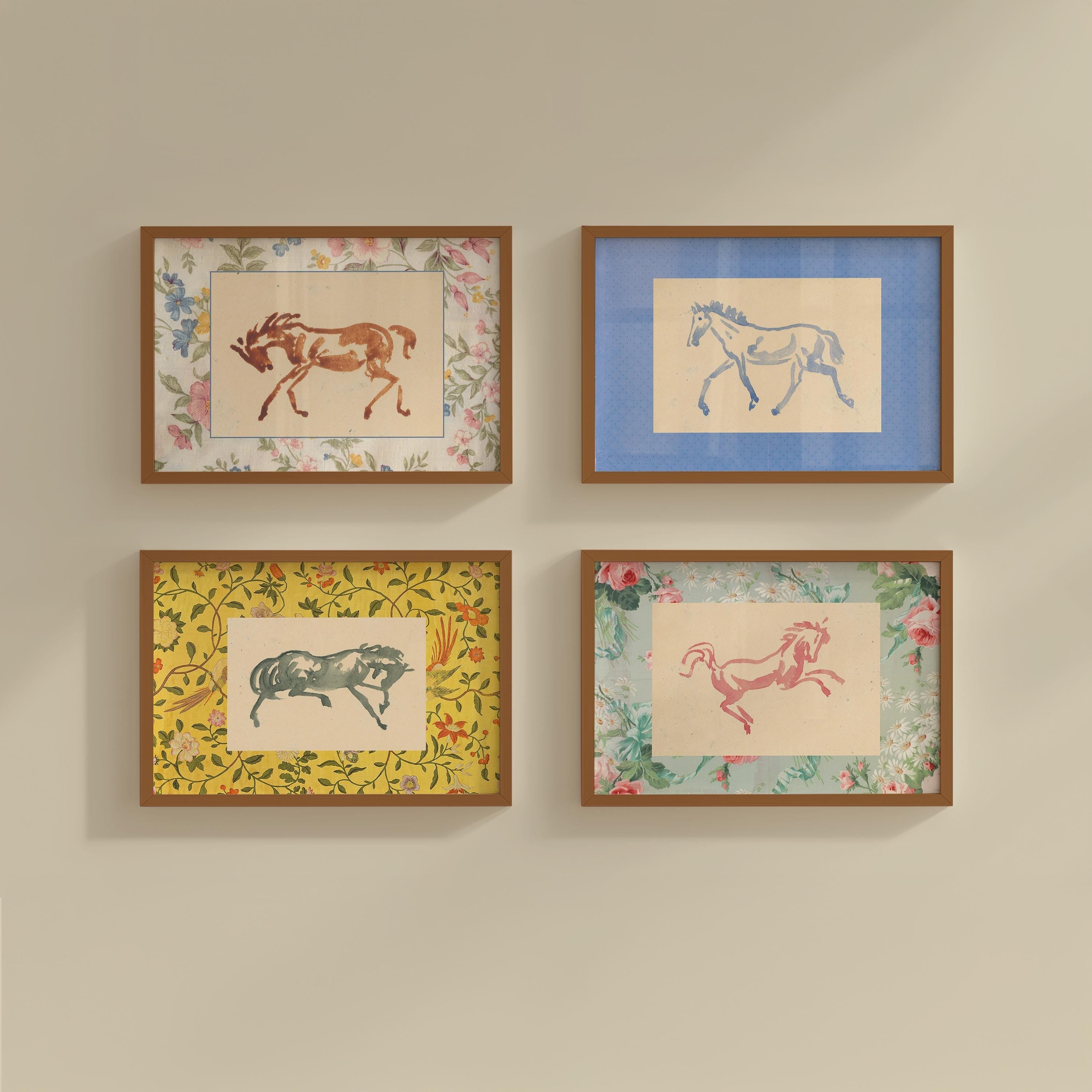 Gallery Wall Bundle of 4 Vintage Horse Painting Digital Art Prints