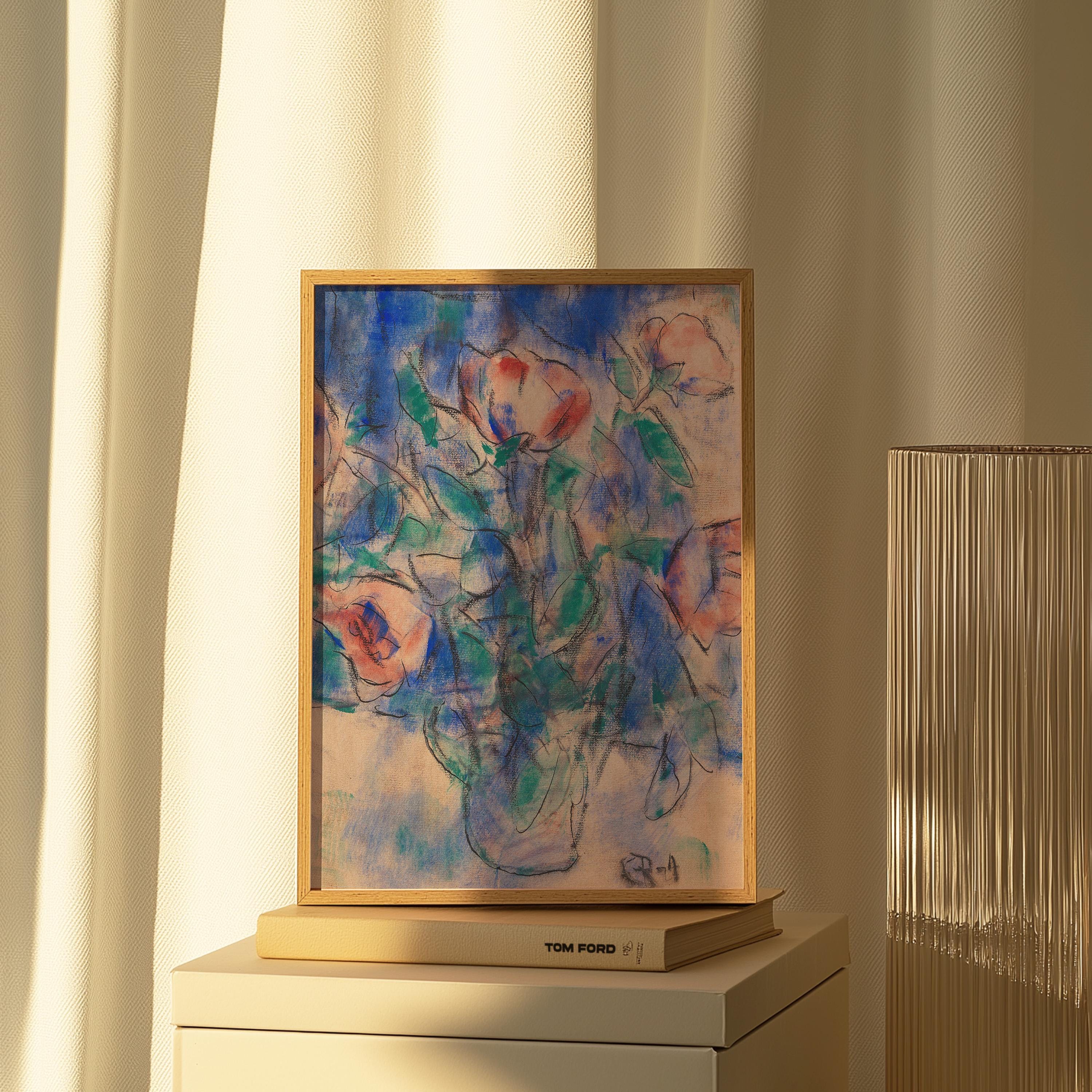 Flower Art Print, Digital Art, Antique Blue Art, Wall Art, floral art, Decor, juniper, Blue Rose Art, Abstract Floral Decor, Vintage Art