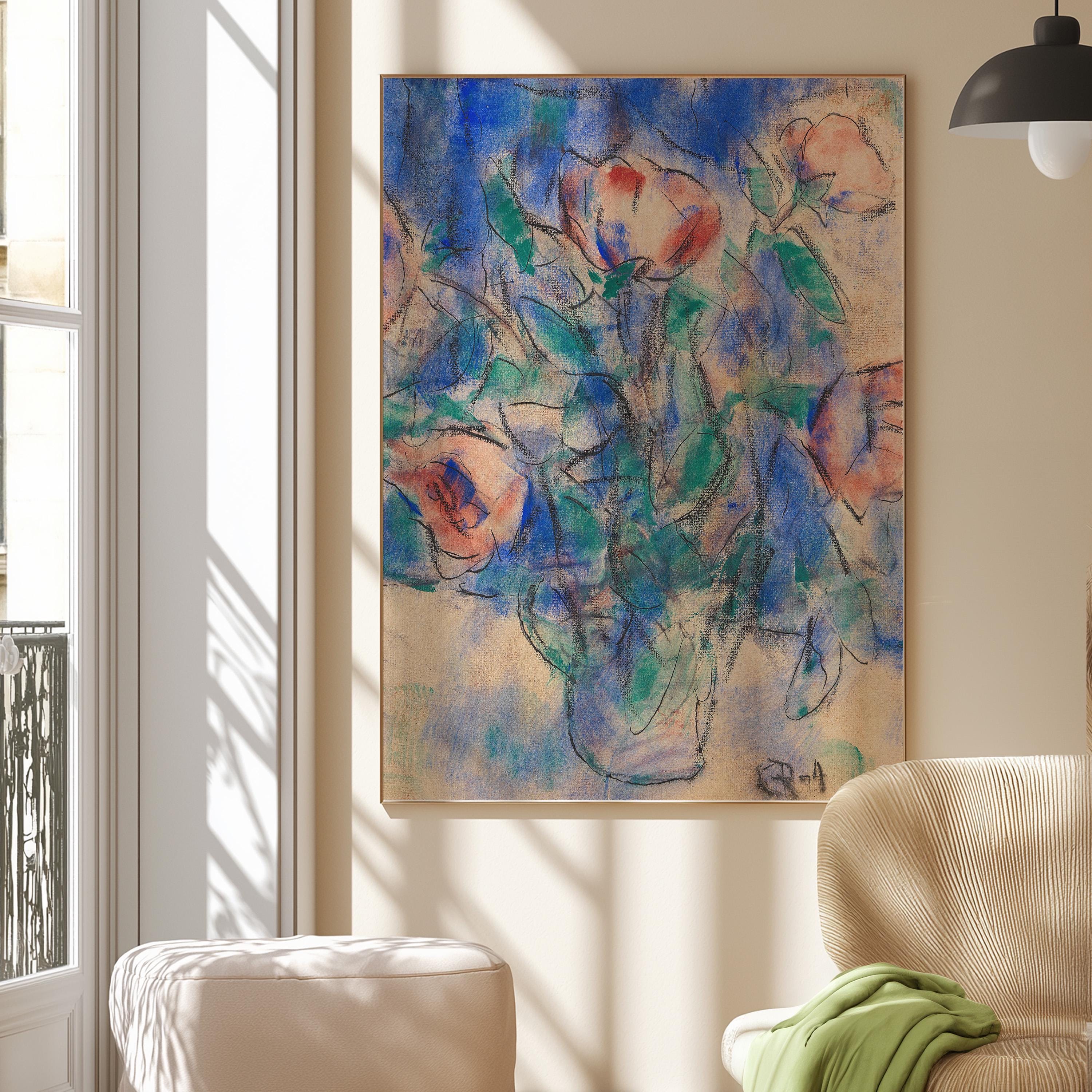Flower Art Print, Digital Art, Antique Blue Art, Wall Art, floral art, Decor, juniper, Blue Rose Art, Abstract Floral Decor, Vintage Art