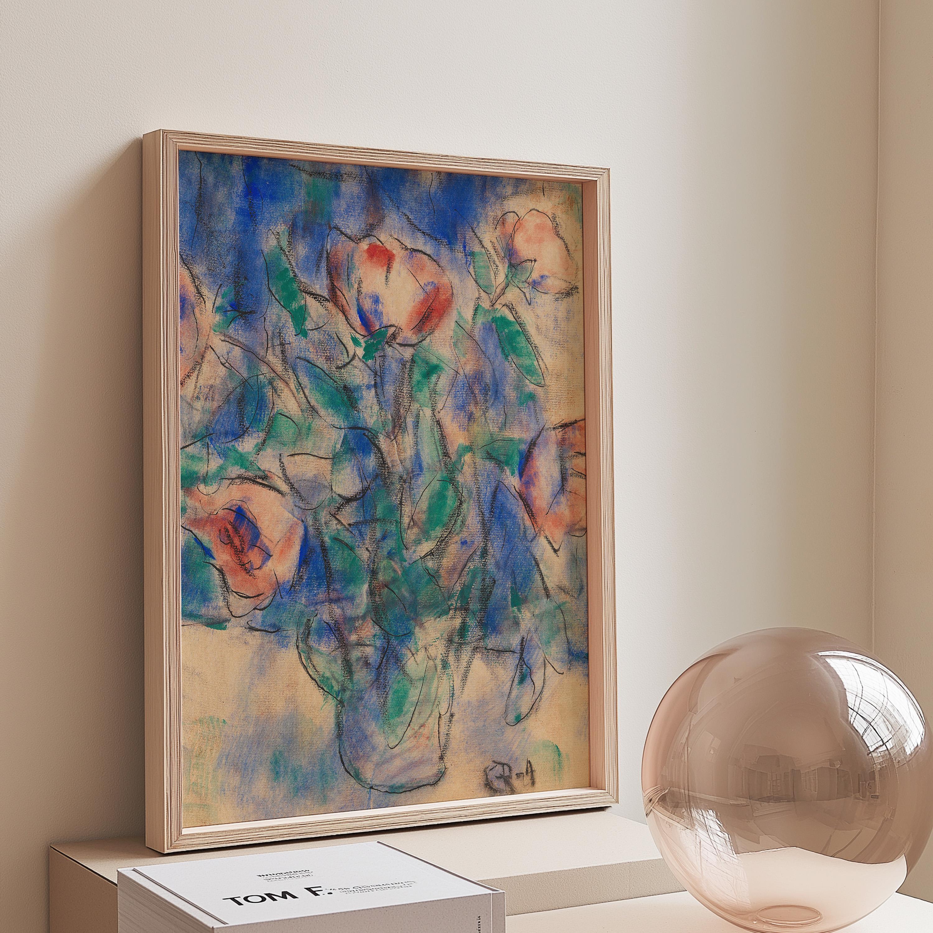 Flower Art Print, Digital Art, Antique Blue Art, Wall Art, floral art, Decor, juniper, Blue Rose Art, Abstract Floral Decor, Vintage Art