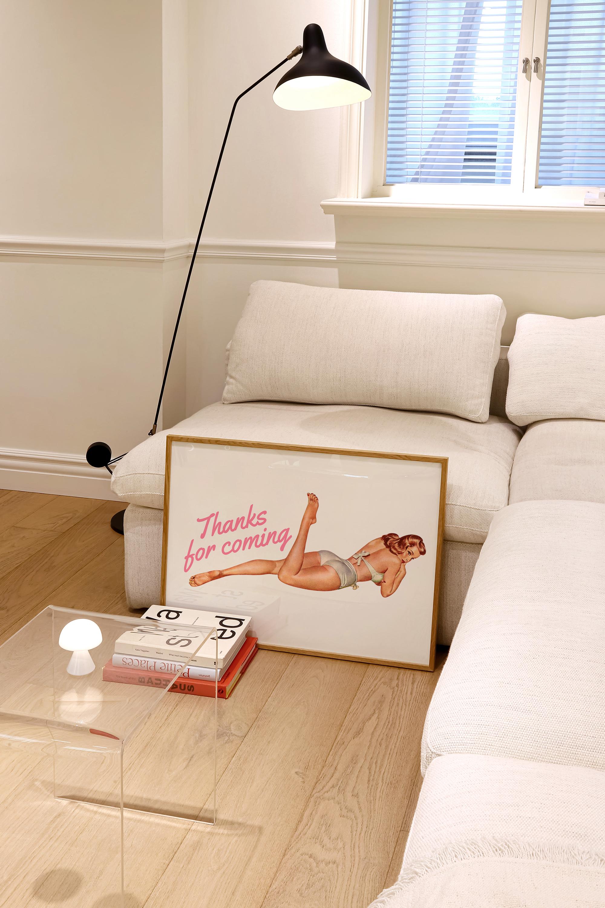 Retro Pin Up Pink Art Print: Thanks For Coming Sassy Bedroom Wall Decor (Digital Download)