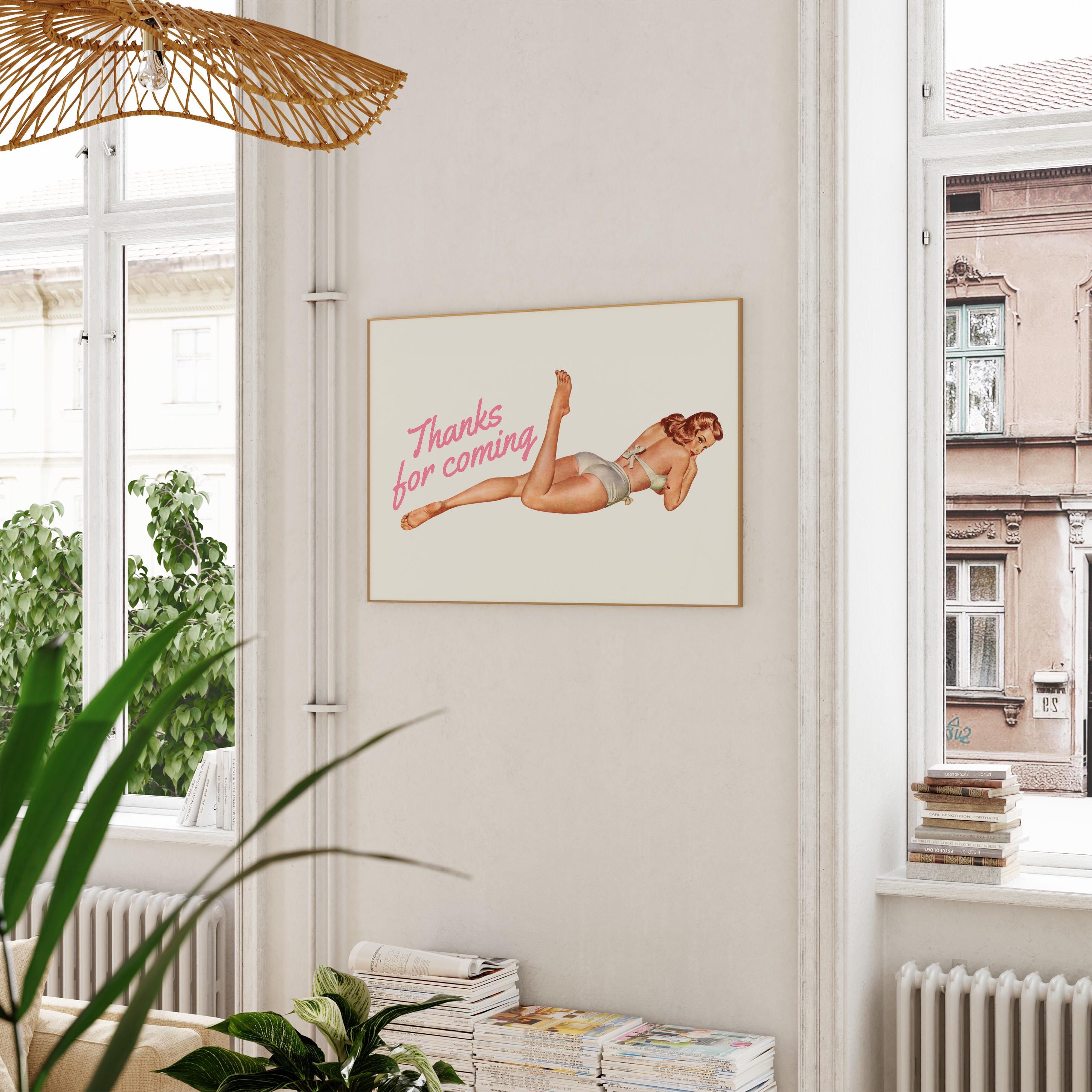 Retro Pin Up Pink Art Print: Thanks For Coming Sassy Bedroom Wall Decor (Digital Download)