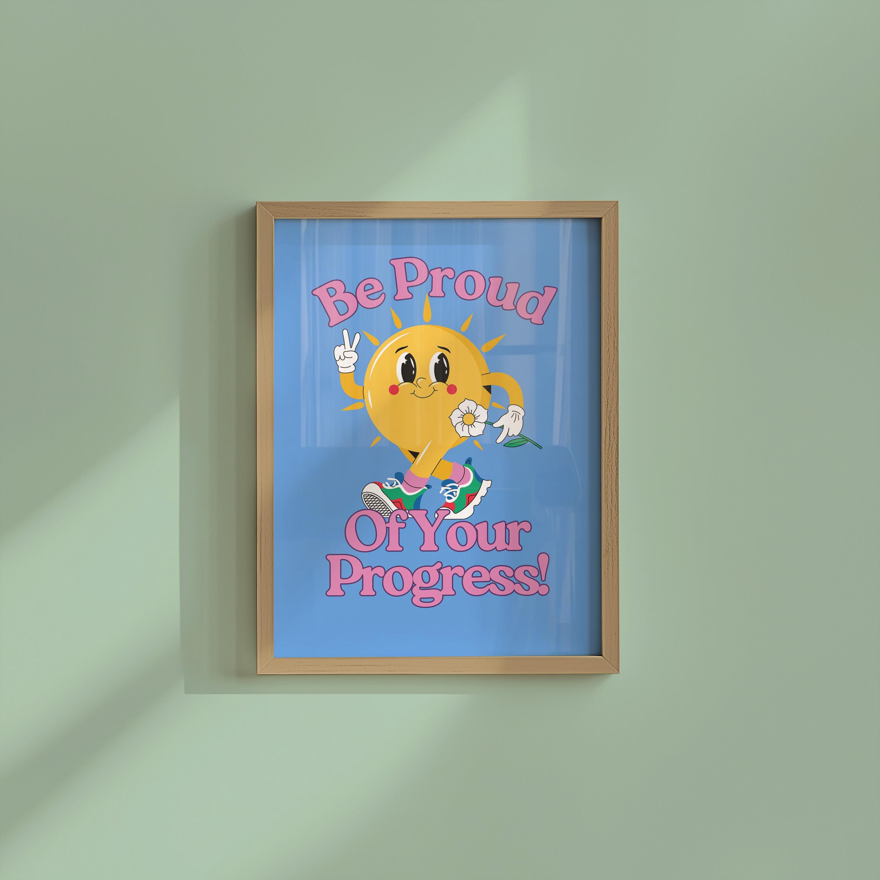 Be Proud Poster: Retro Cartoon Art Print Blue (Digital Download)