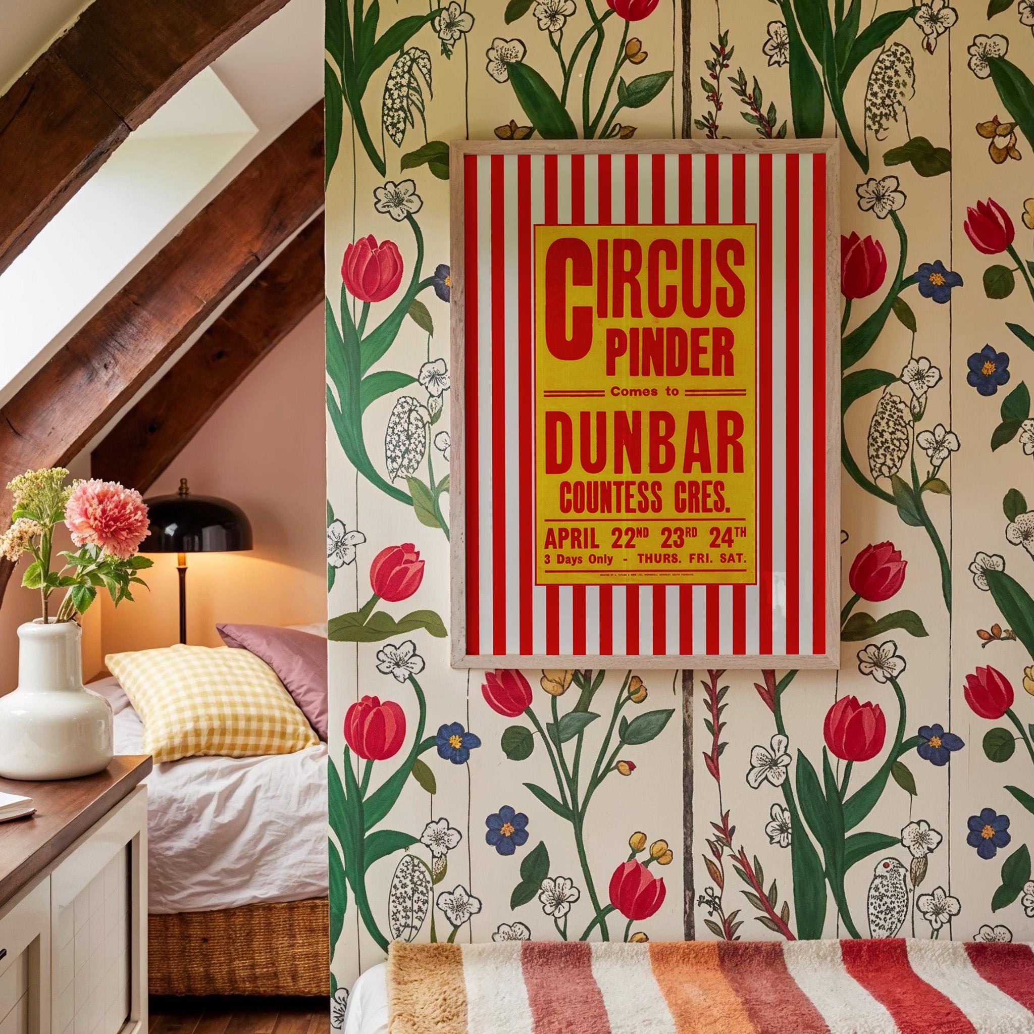 Vintage Circus Art Print: Whimsical Nursery Decor, Digital Download, Striped Art Print, Vintage Kids Room, Typography art decor