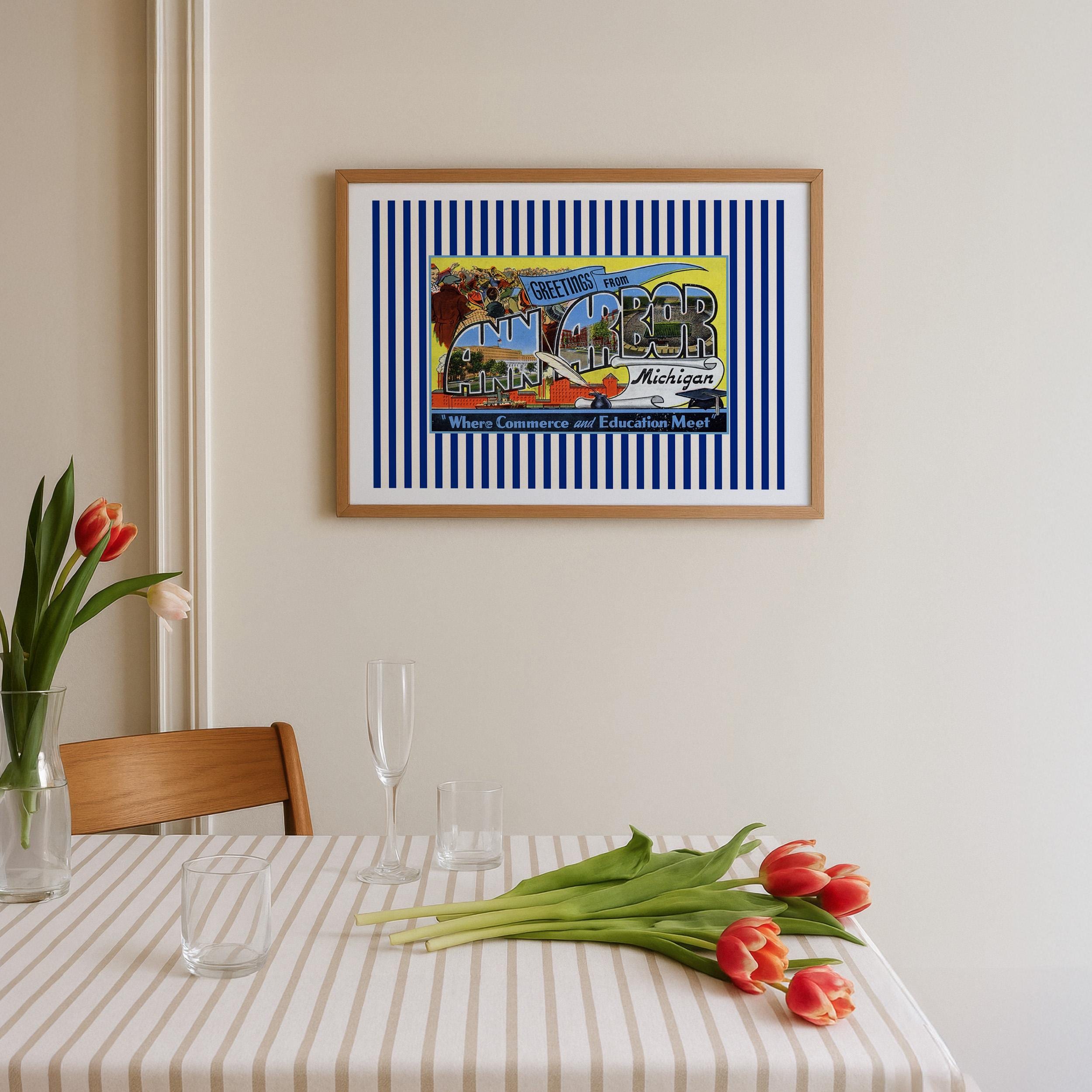 Michigan Print, Ann Arbor Art, Wall Decor, Retro Ann Arbor Poster, Michigan Wall Art, Gift For Michigan, Sports Wall Decor, U Mich