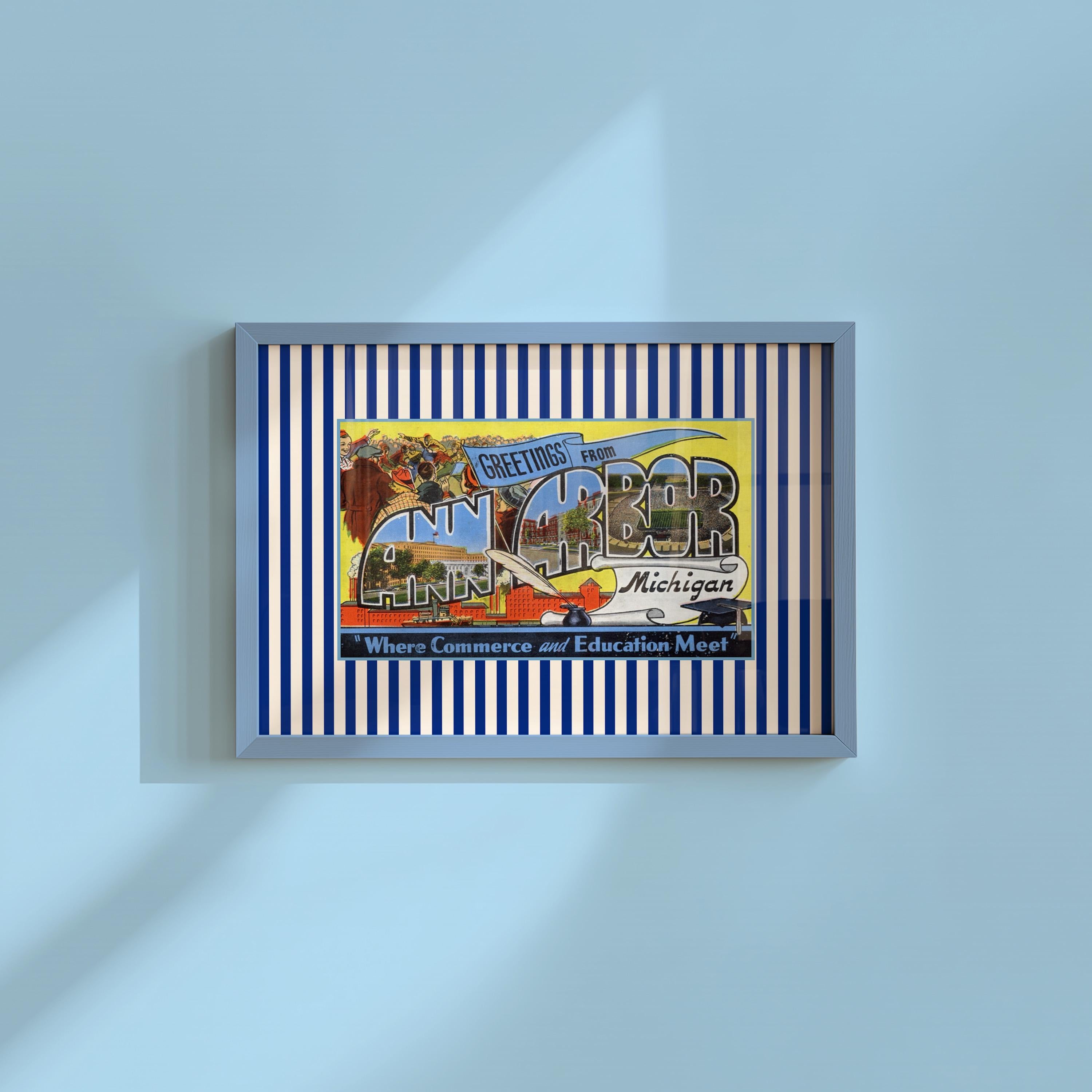Michigan Print, Ann Arbor Art, Wall Decor, Retro Ann Arbor Poster, Michigan Wall Art, Gift For Michigan, Sports Wall Decor, U Mich