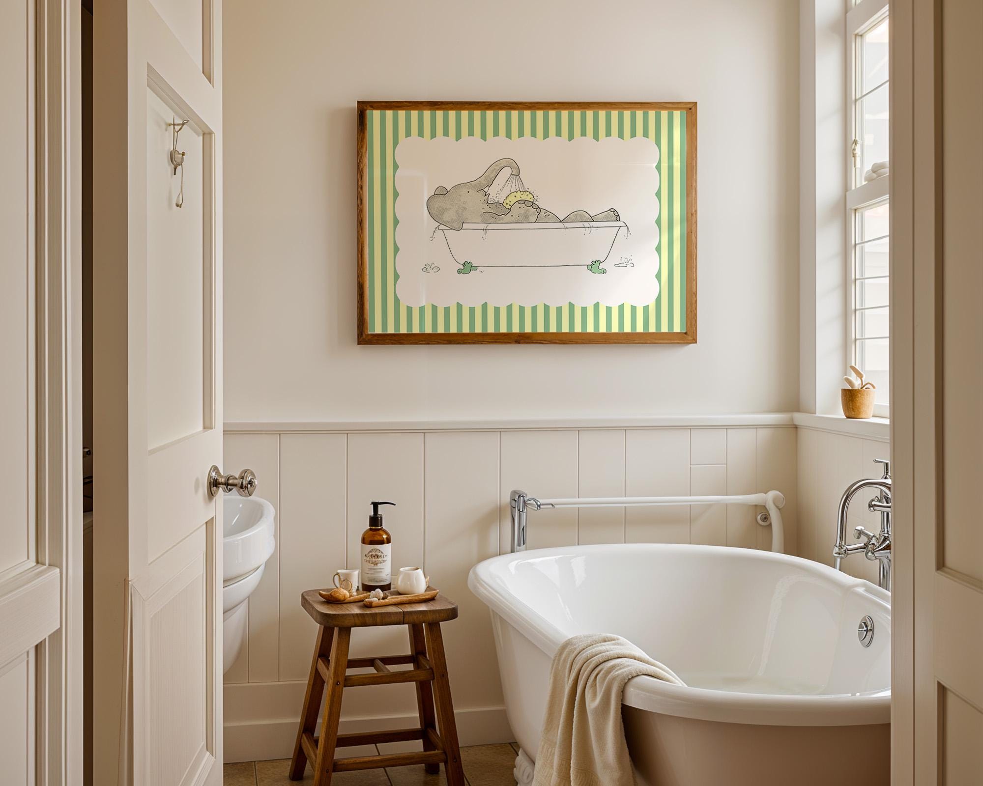 Babar the elephant wall decor, bathroom decor, kids gift, illustration print decor, neutral gender baby gift, babar tub, bathtime art