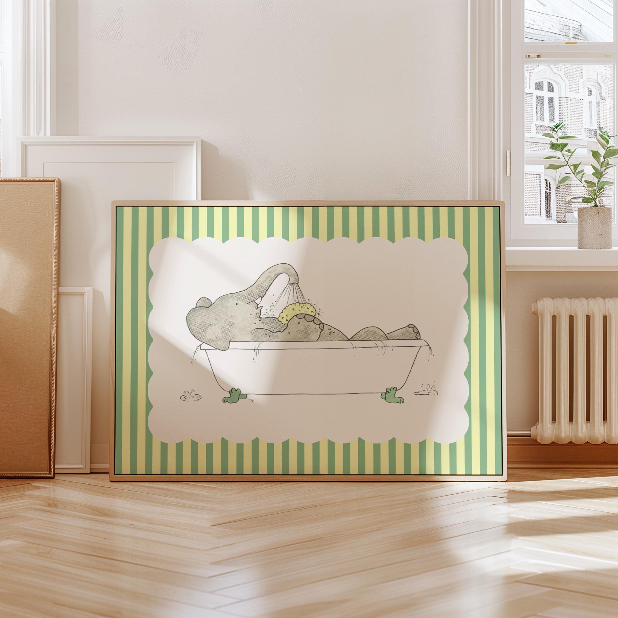 Babar the elephant wall decor, bathroom decor, kids gift, illustration print decor, neutral gender baby gift, babar tub, bathtime art