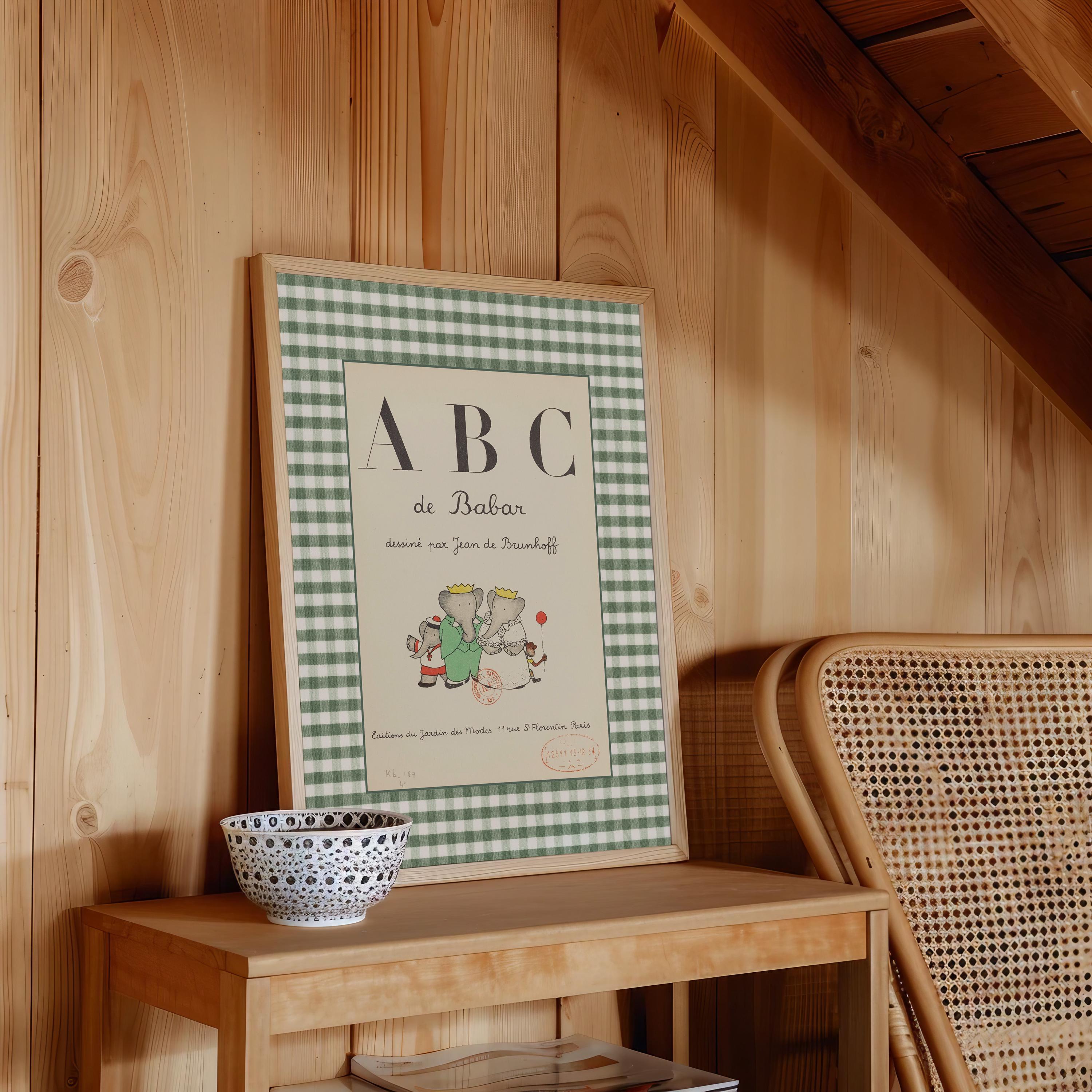 Vintage Babar Nursery Prints DIGITAL DOWNLOAD, Kids Room Decor, Literary Elephant Wall Art, Babar ABCs art, ABCs poster, alphabet art