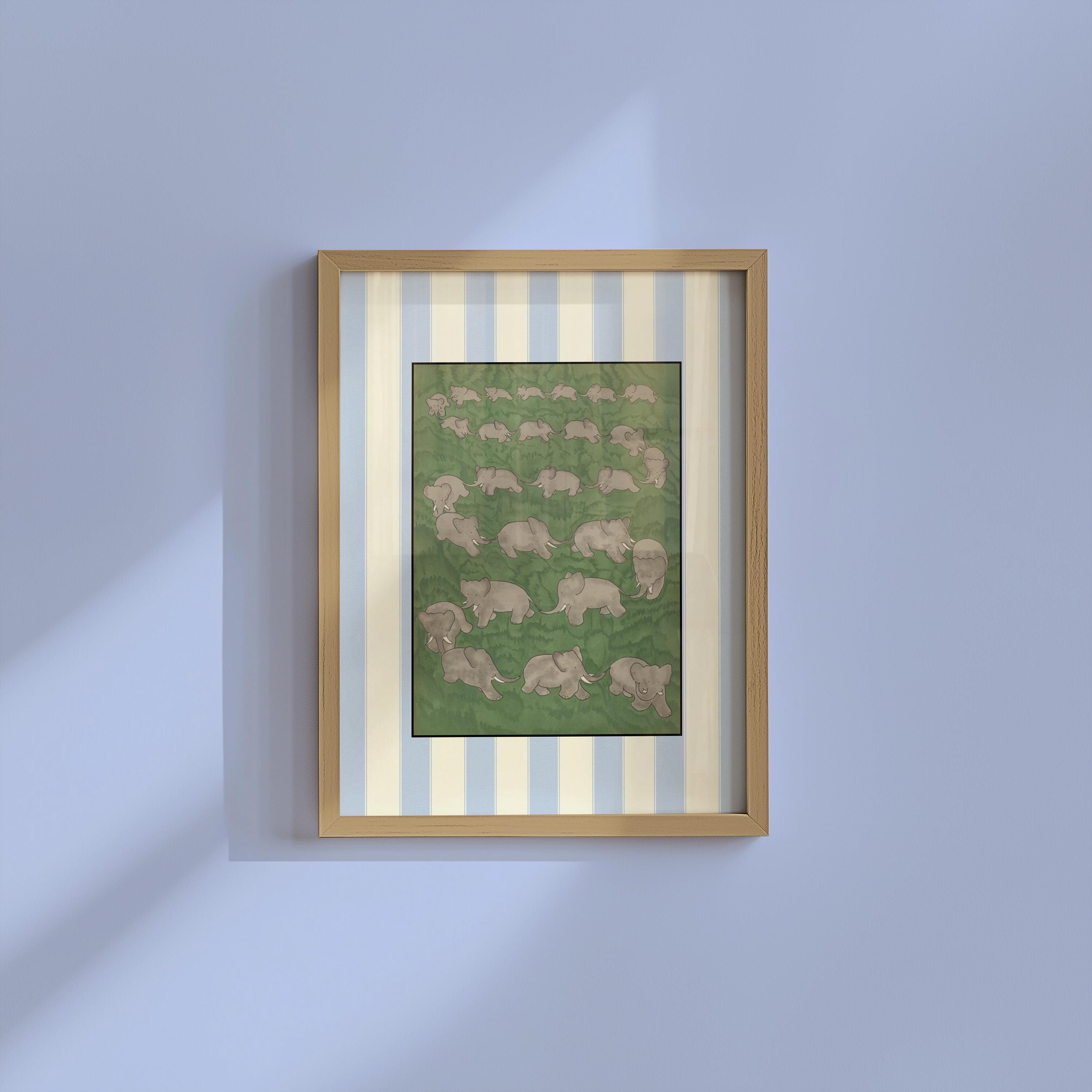 Babar the elephant wall decor, nursery decor, kids art, illustration print ,nursery decor neutral gender baby gift, striped art, babar
