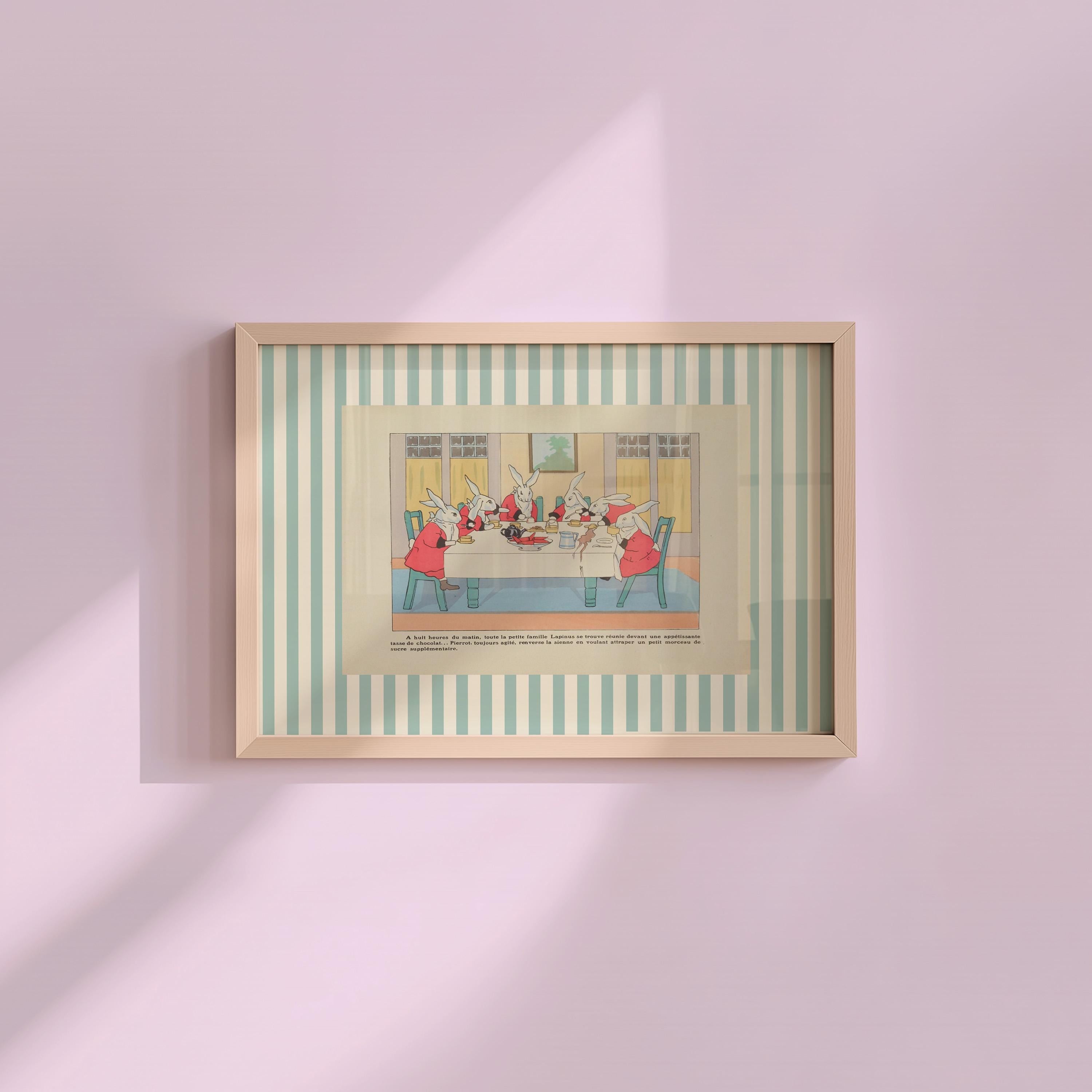 Bunny Art Print, Pink Art, Blue Bedroom Art, Vintage Kids Print, Kids Room Art, Kids Room Print, Nursery bunny art, bunny posters, digital