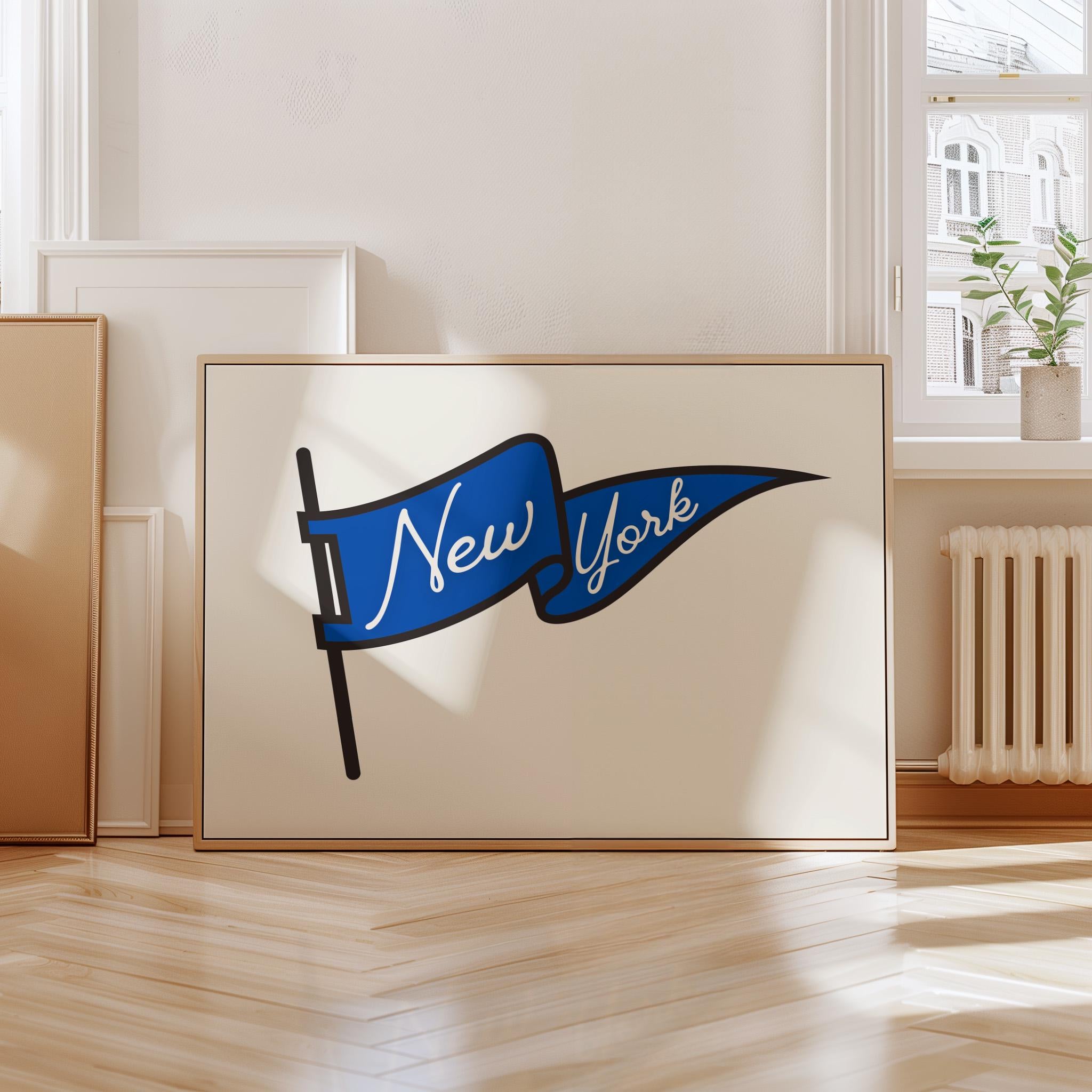 New York Flag art print, new york city, nyc art, nyc decor, sporty new york art print, blue and white nyc art, digital download