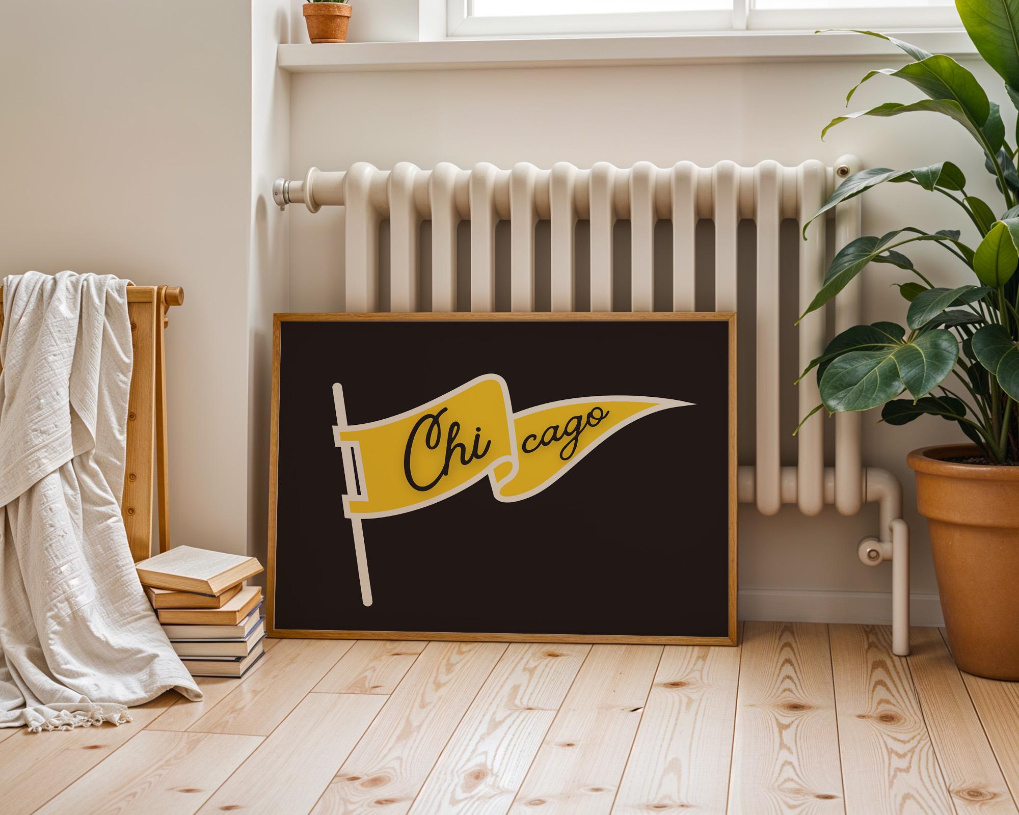 chicago Flag art print, chicago decor, chicago art, chicago apartment decor, sporty chicago art print, digital download, gift for friend