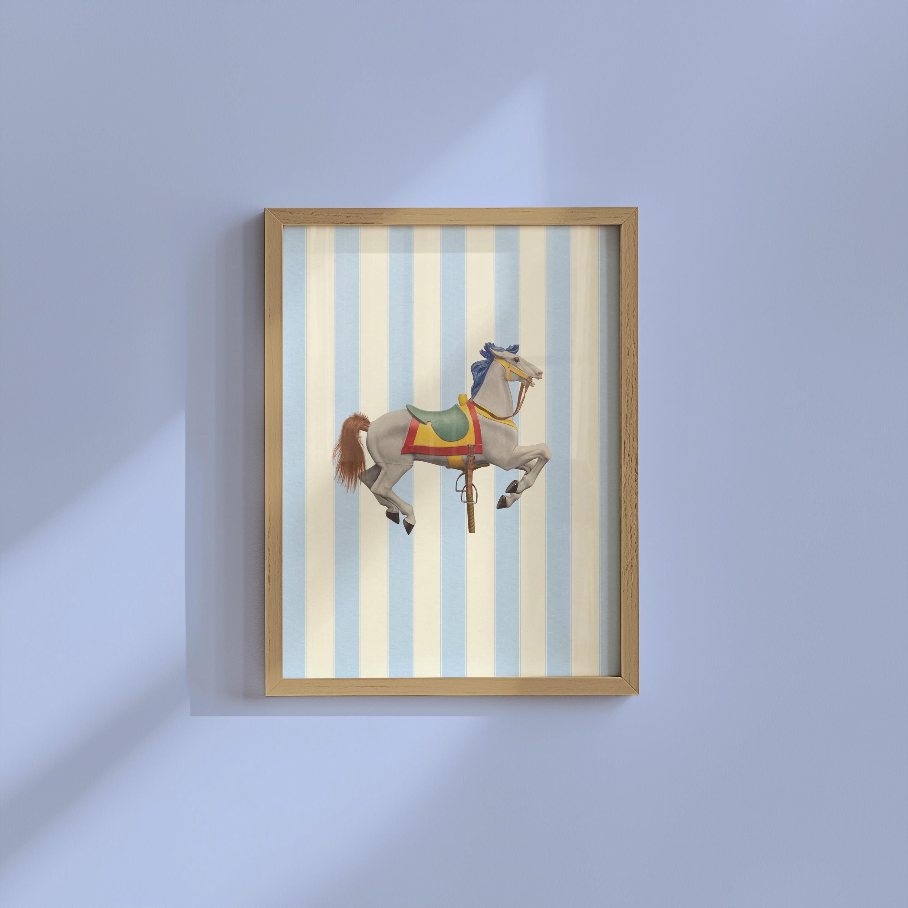Vintage Carousel animal Print, Digital Wall Art, Trendy Decor, Living Room Art, Cottage, Nursery, Fun nursery art, horse art, carousel horse
