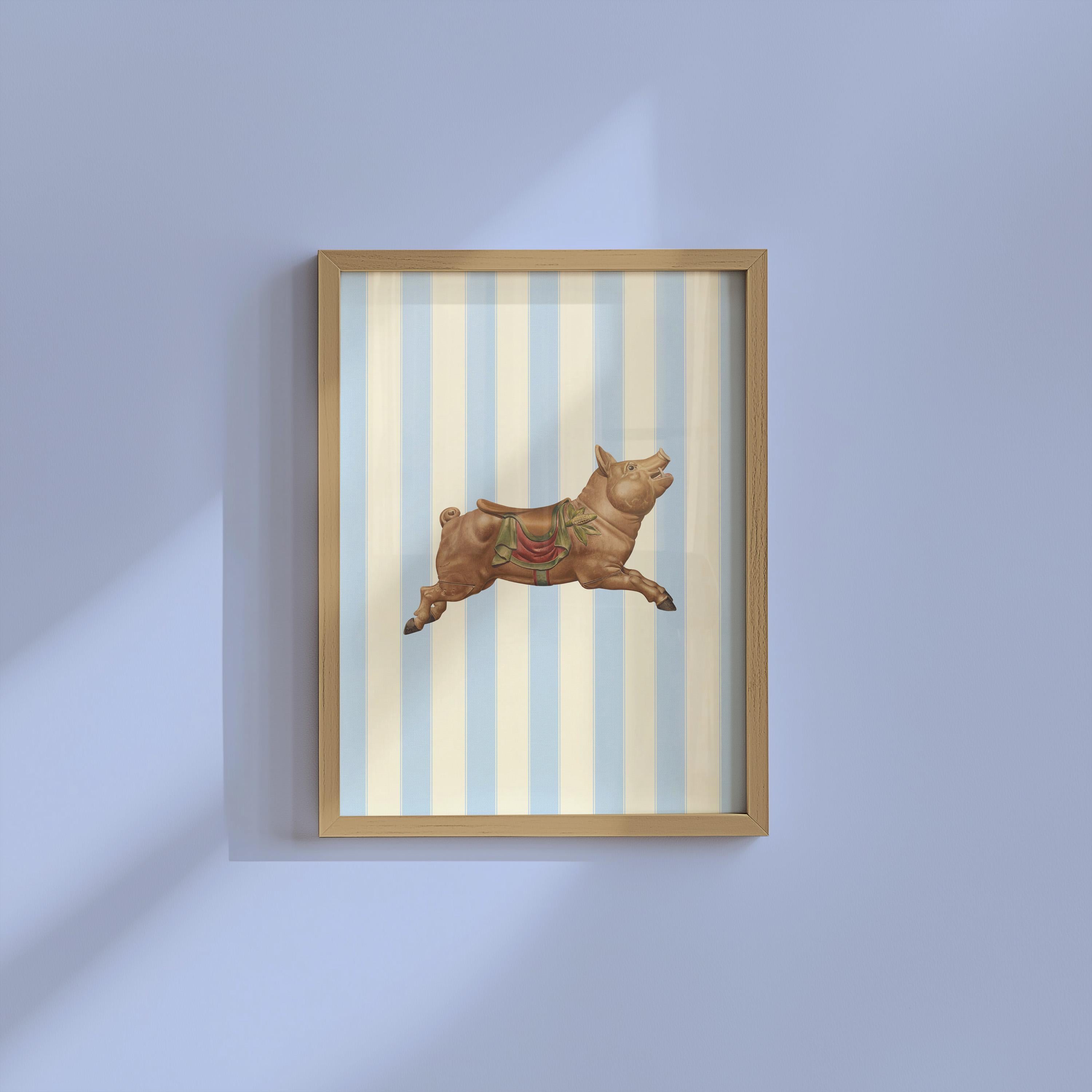 Vintage Carousel animal Print, Digital Wall Art, Trendy Decor, Living Room Art, Cottage, Nursery, Fun nursery art, pig art, carousel pig