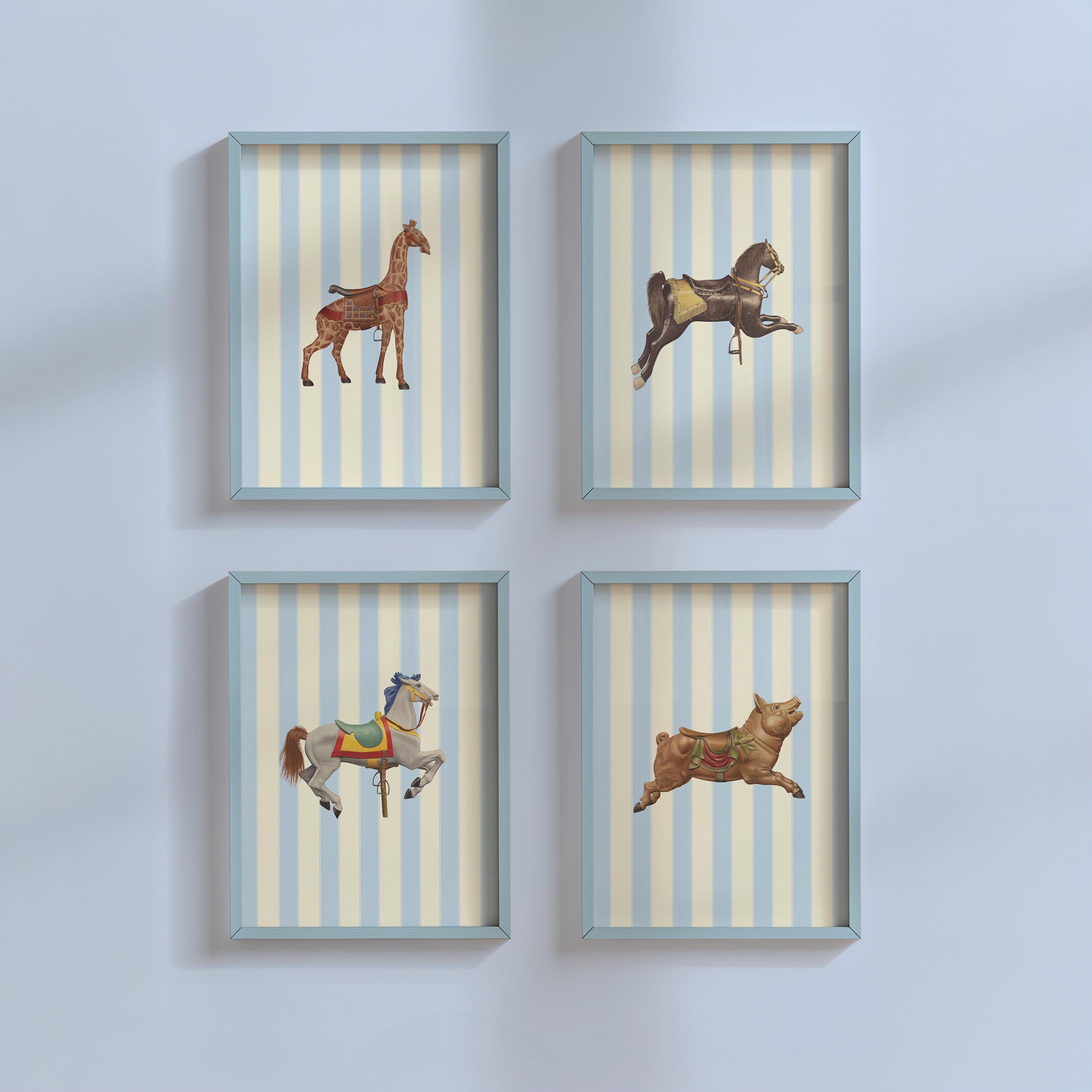 Vintage Carousel Nursery Prints DIGITAL DOWNLOADS, Set of 4 prints, Kids Room Decor, Vintage Wall Art, kids Room, Nursery Bold Art
