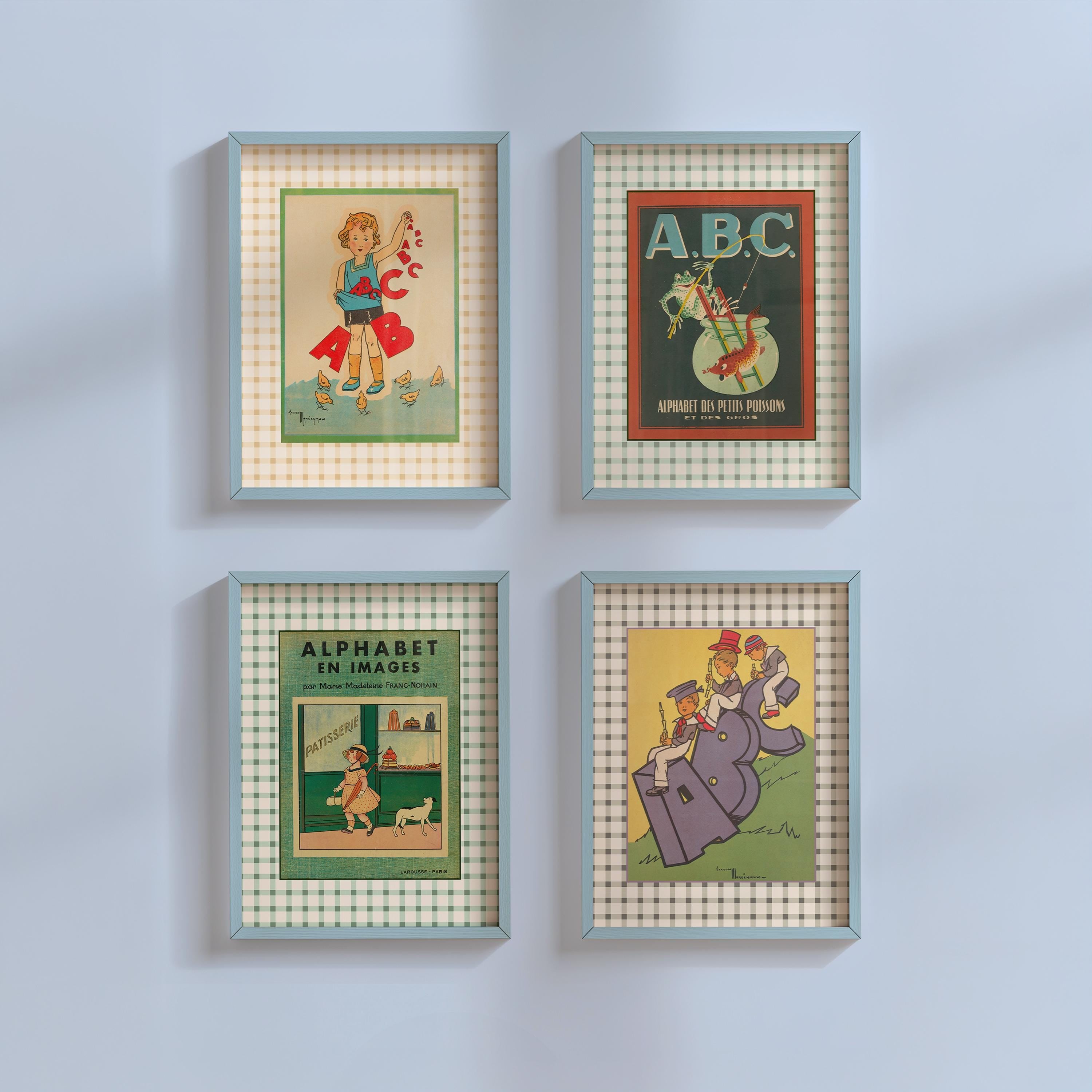 Vintage ABCs Nursery Prints DIGITAL DOWNLOADS, Set of 4 prints, Kids Room Decor, Vintage Wall Art, kids Room, Nursery Bold Art