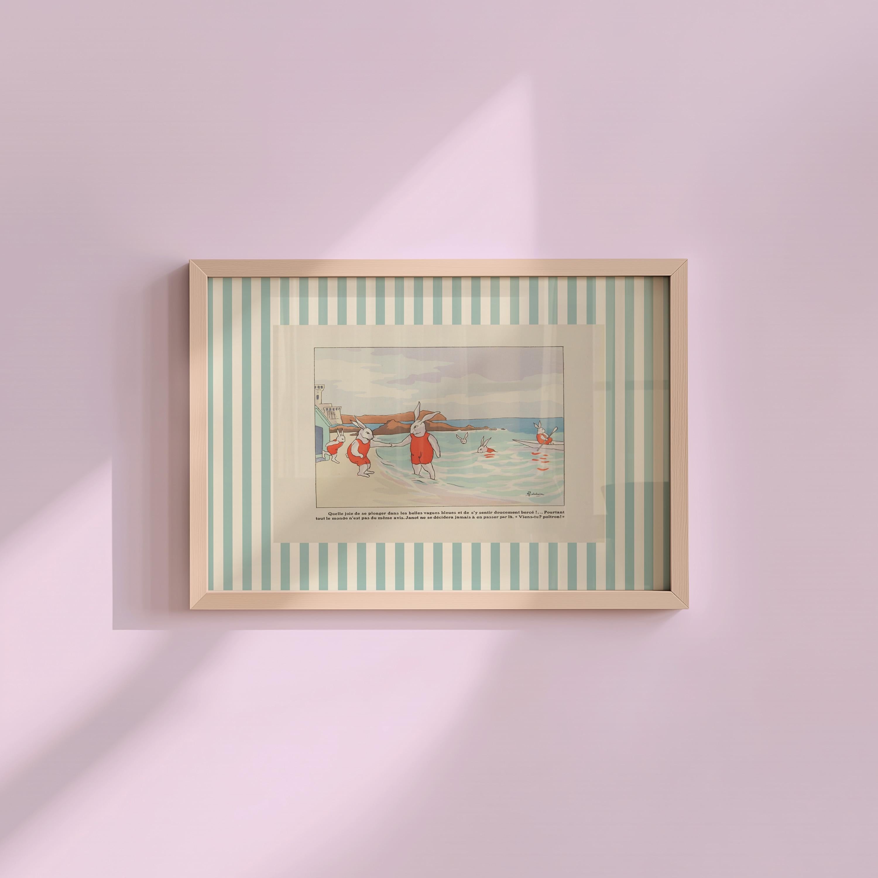 Bunny Art Print, Pink Art, Blue Bedroom Art, Vintage Kids Print, Kids Room Art, Kids Room Print, Nursery bunny art, bunny posters, digital