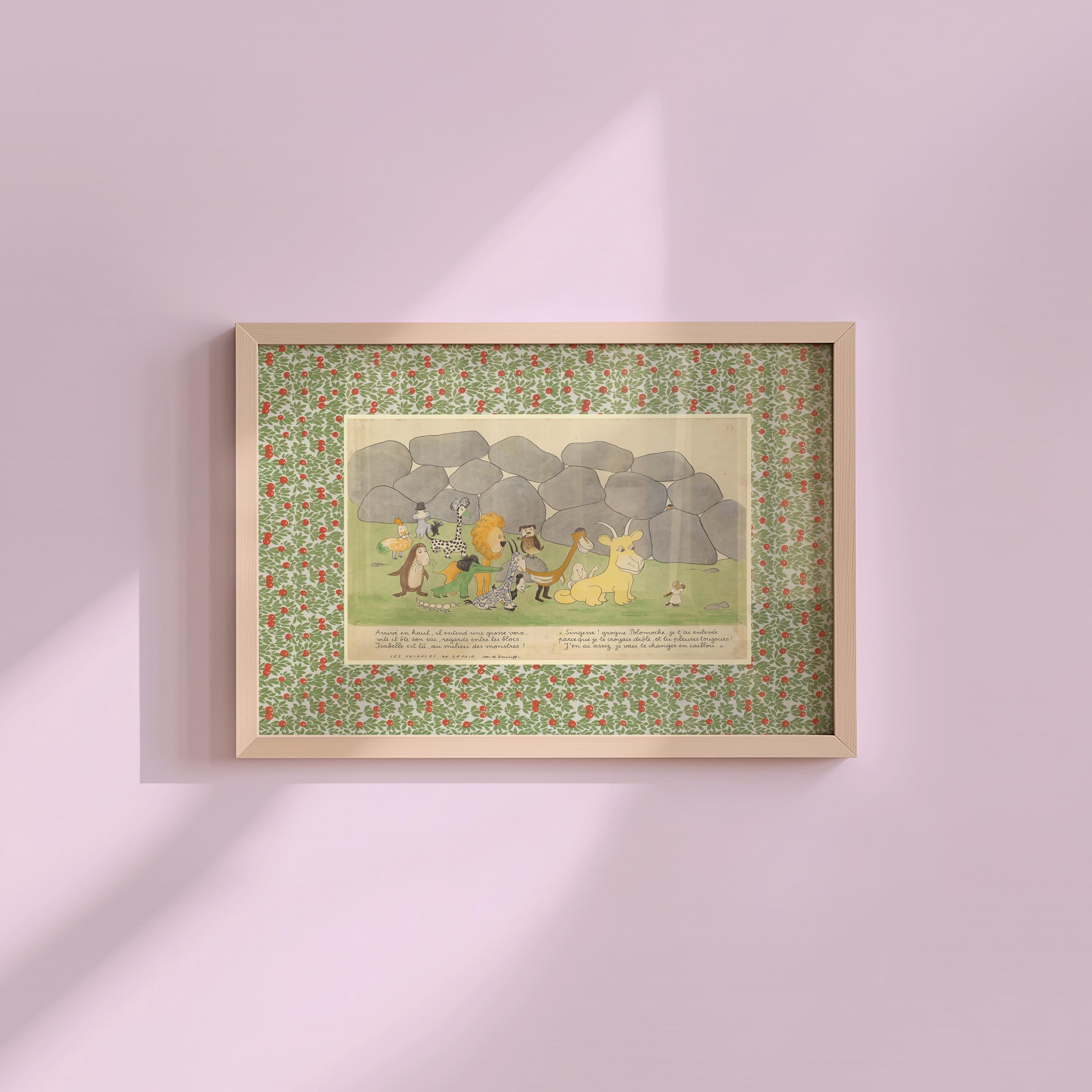 Babar the elephant wall decor, zephir monley decor, illustration print decor, neutral gender baby gift, babar art print, monkey art