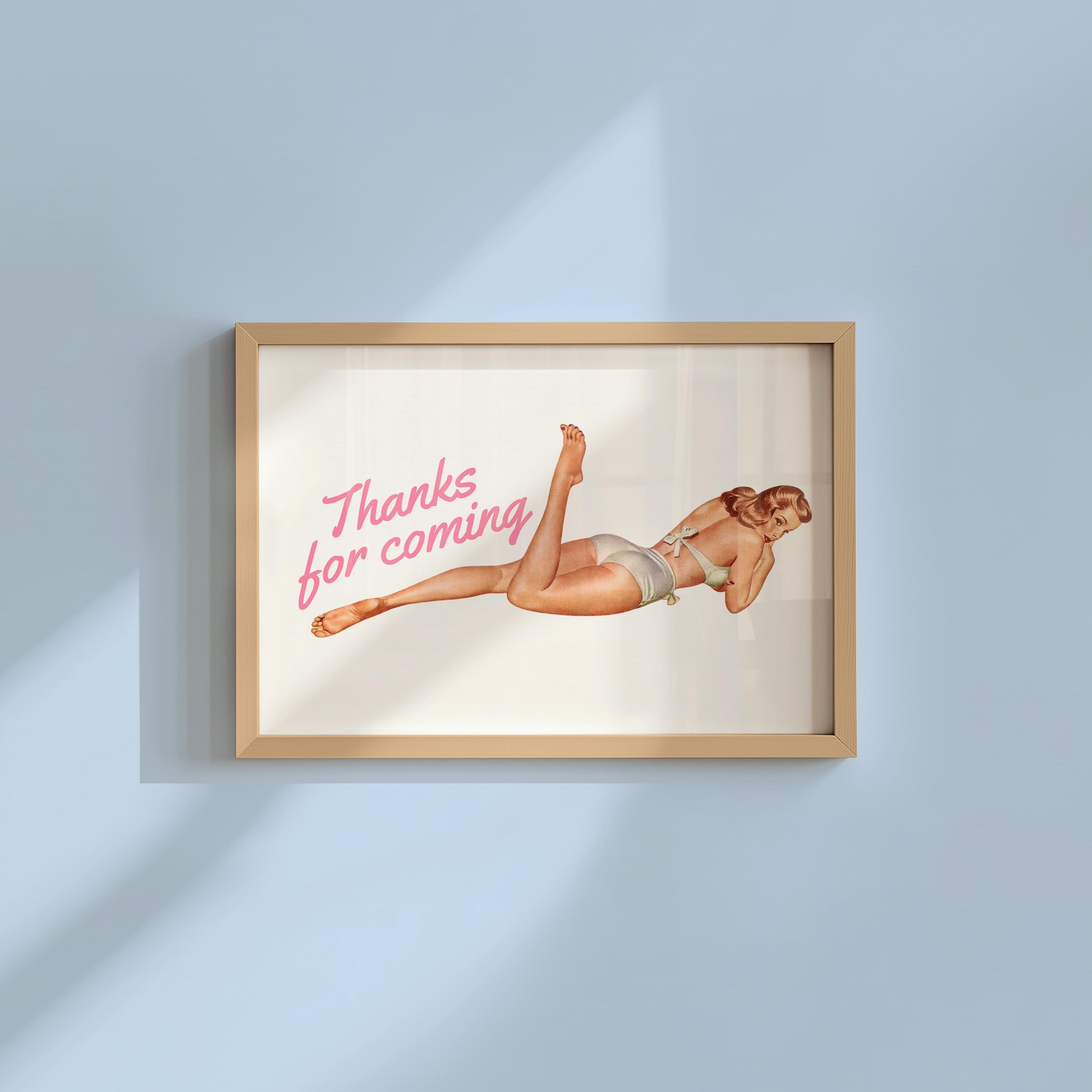 Retro Pin Up Pink Art Print: Thanks For Coming Sassy Bedroom Wall Decor (Digital Download)