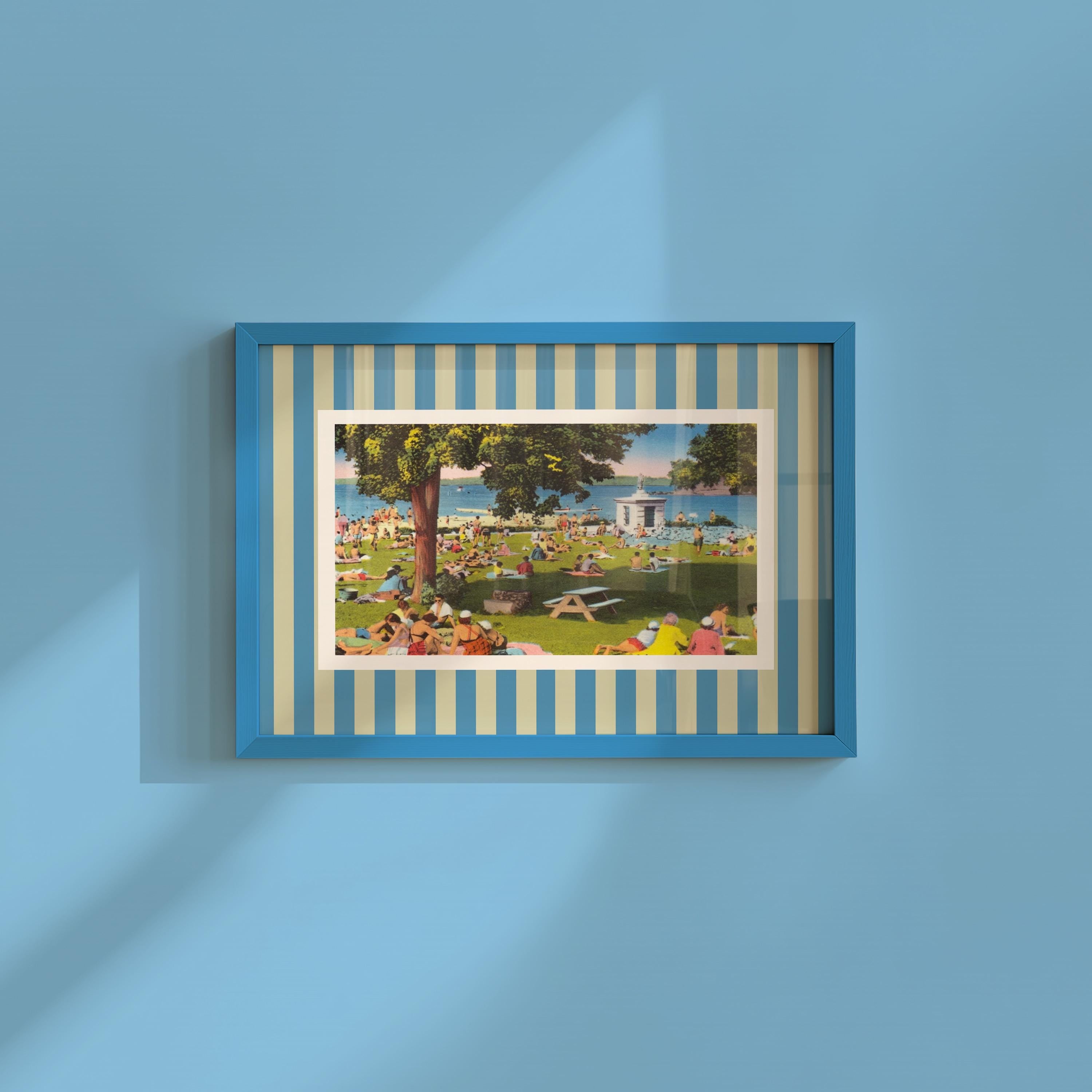 Vintage Lake Print Digital Download Retro Water Postcard Travel Poster Horizontal Wall Art Colorful Lake Printable Trendy Striped Artwork
