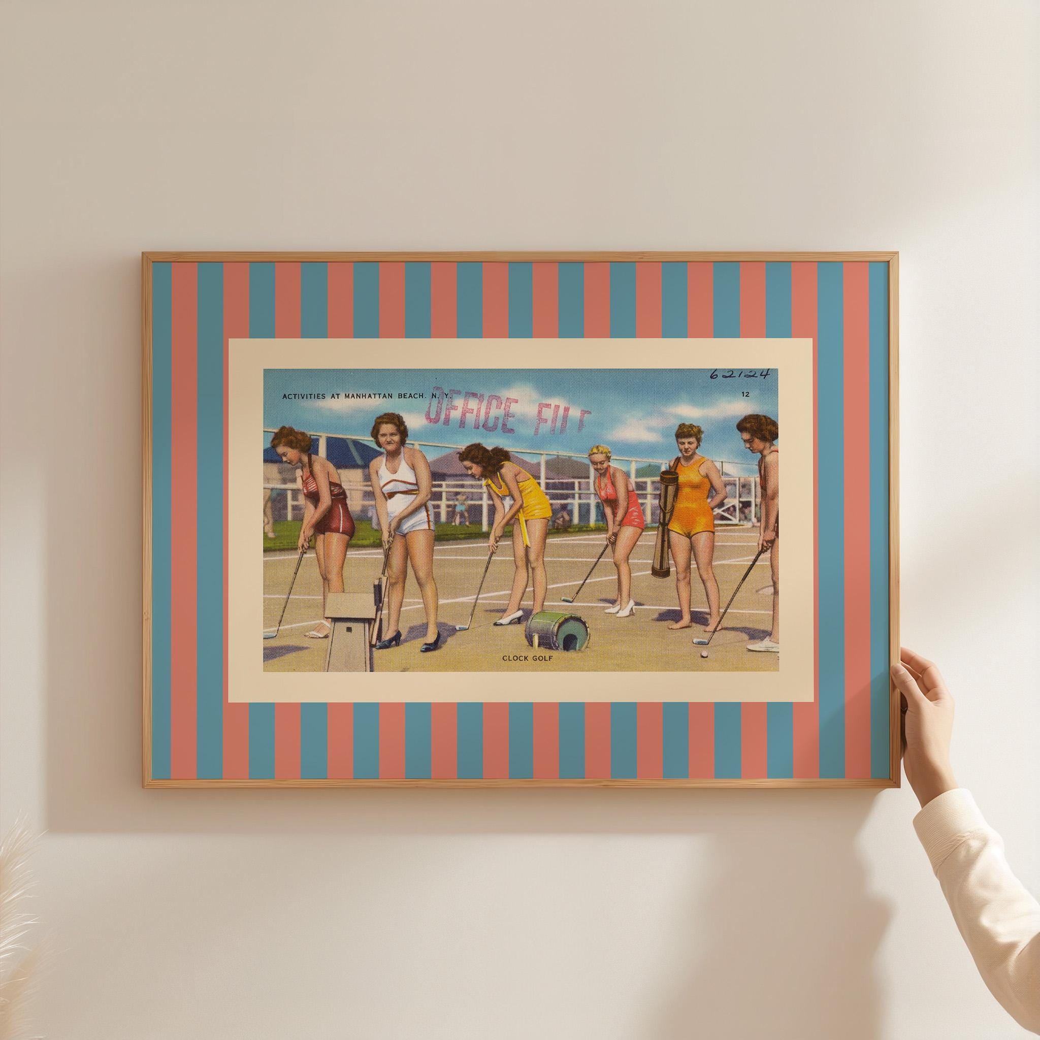 Girls Golfing Art Print, Vintage Wall Art, California Home Decor, sporty art Prints, Postcard Art Print, Golfing art print, golf decor