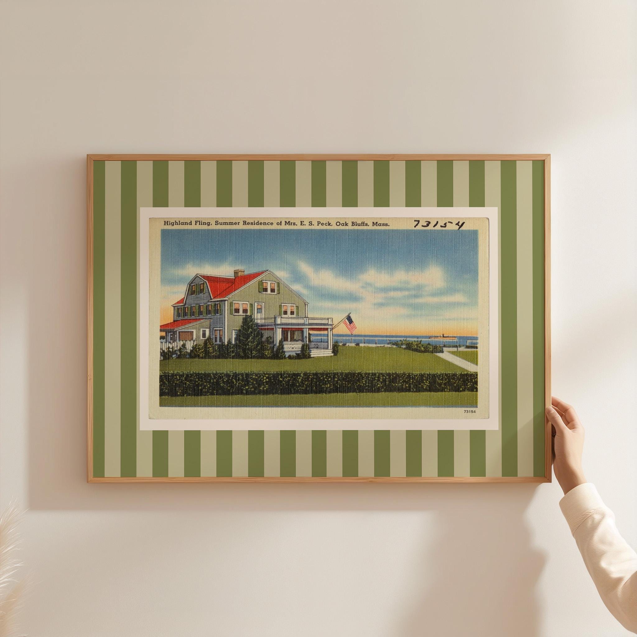 Marthas Vineyard Art Print: Coastal Massachusetts Vintage Art (Digital Download), Oak Bluffs Art Print, Oak Bluffs Decor, New England Art