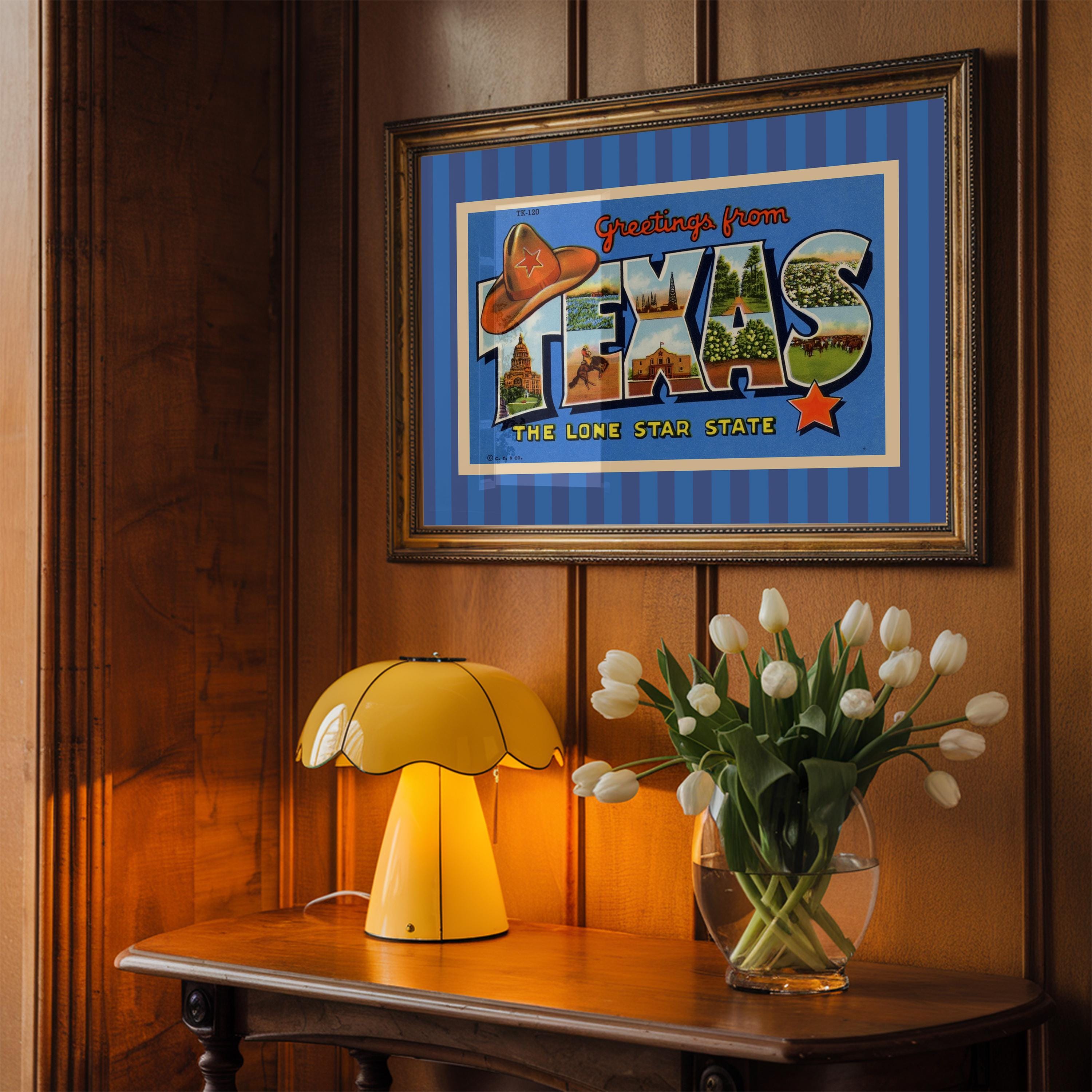 Texas Wall Art Print Digital Download Orange Pink Texas Poster Retro Travel Prints Texas Dorm Decor Horizontal Texas Photo Longhorn Print