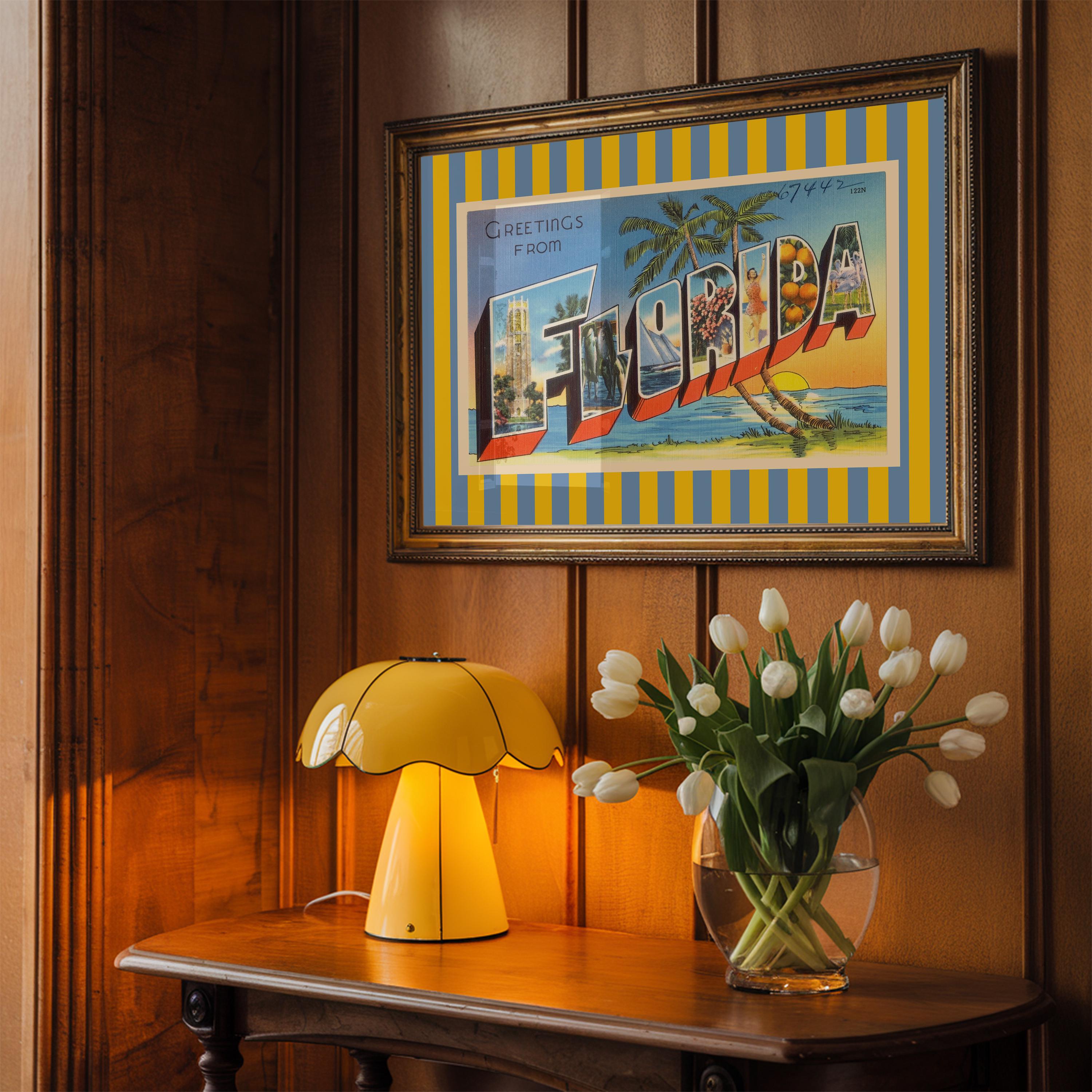 Florida Wall Art Print Digital Download Florida Poster Retro Travel Prints Florida Dorm Decor Horizontal Florida Photo Striped Blue Art