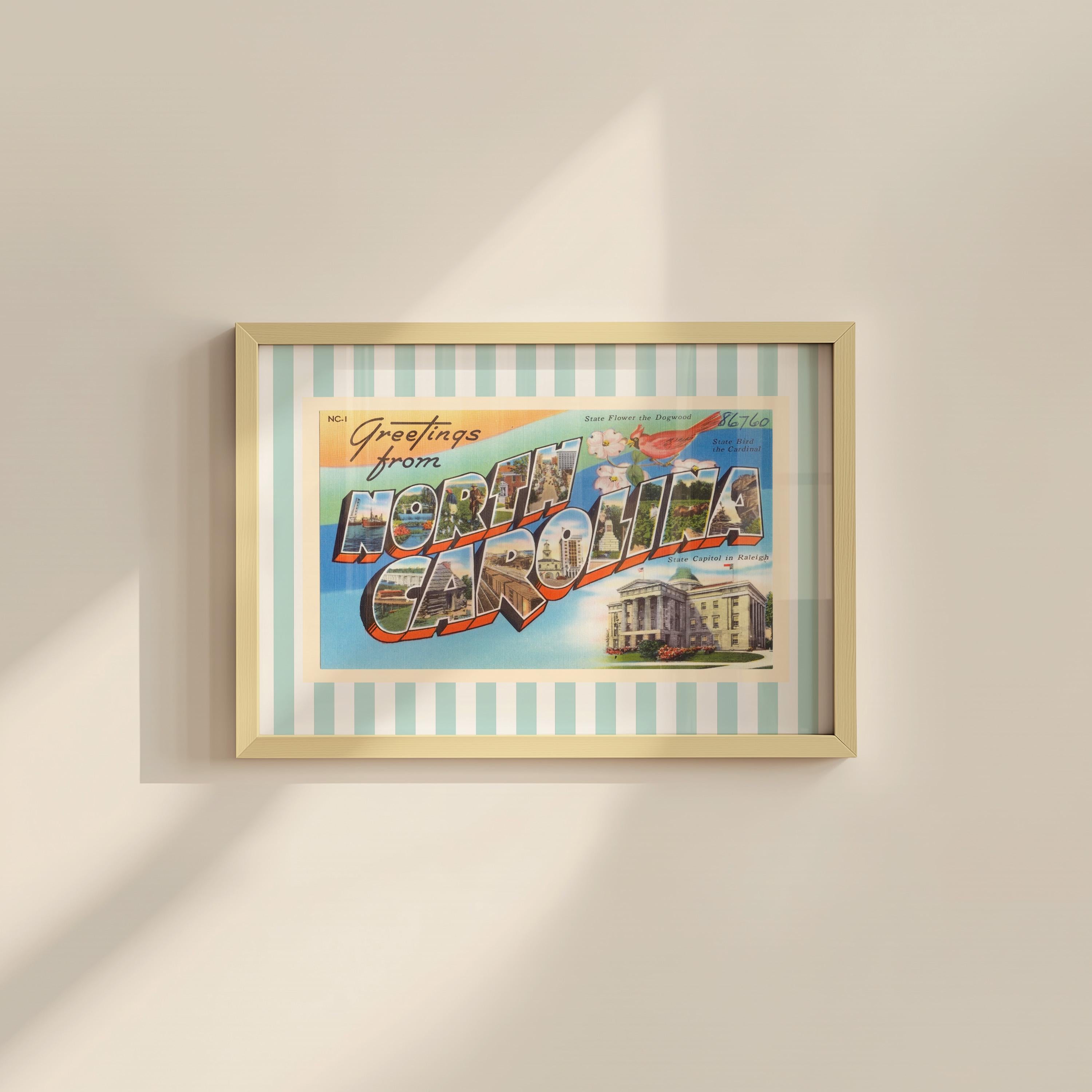 North Carolina Wall Art Print Digital Download NC Poster Retro Travel Prints North Carolina Dorm Decor Horizontal Striped State Art Print