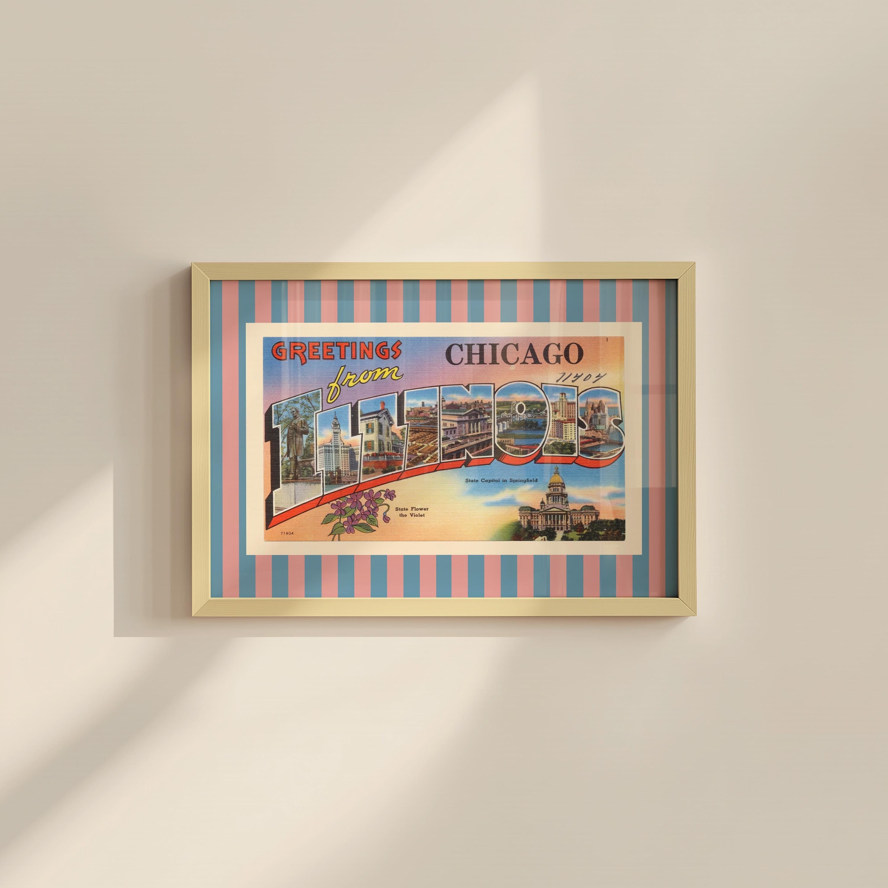 Illinois Wall Art Print Digital Download Illinois Poster Retro Travel Prints Illinois Dorm Decor Horizontal Striped State Art Print