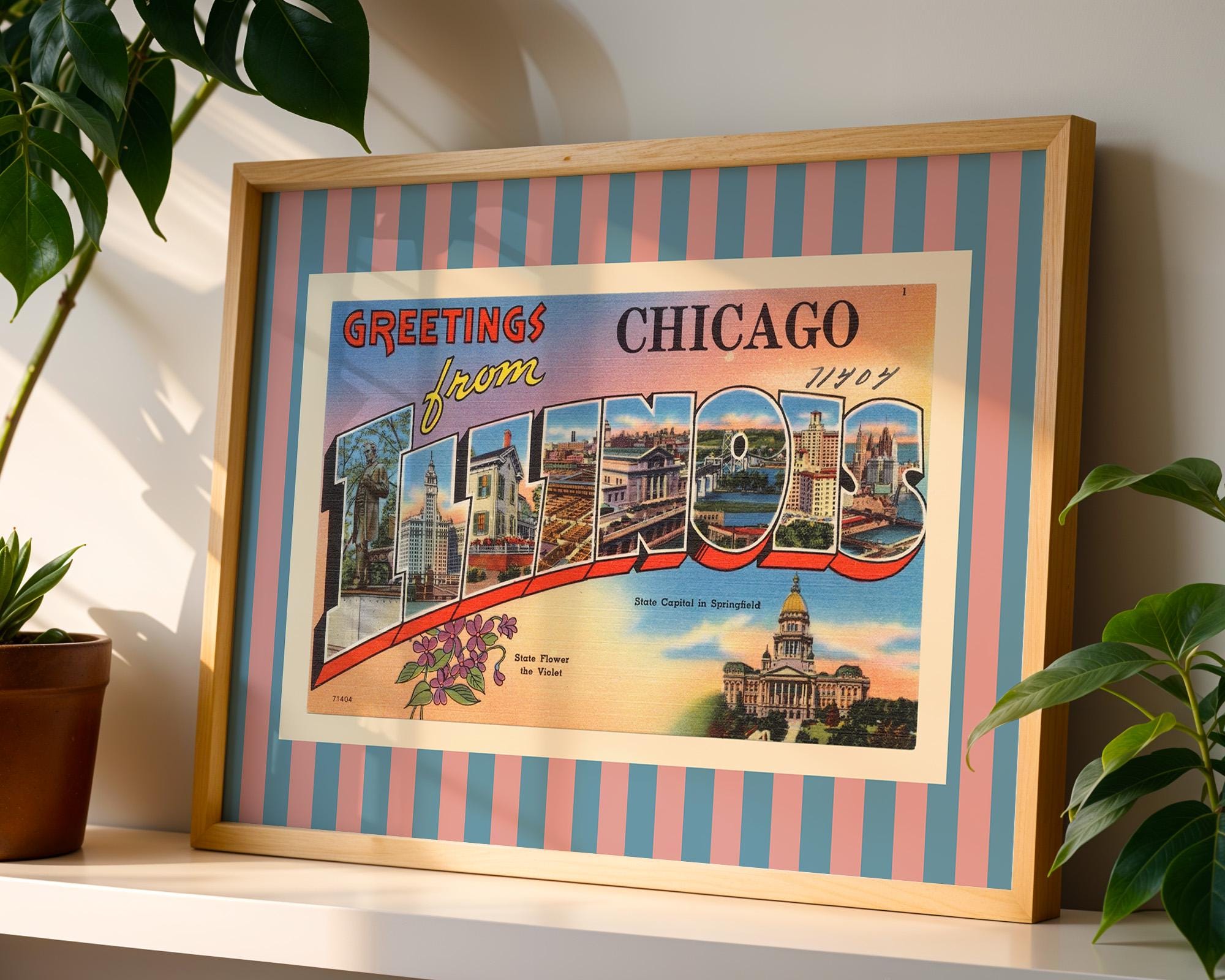 Illinois Wall Art Print Digital Download Illinois Poster Retro Travel Prints Illinois Dorm Decor Horizontal Striped State Art Print